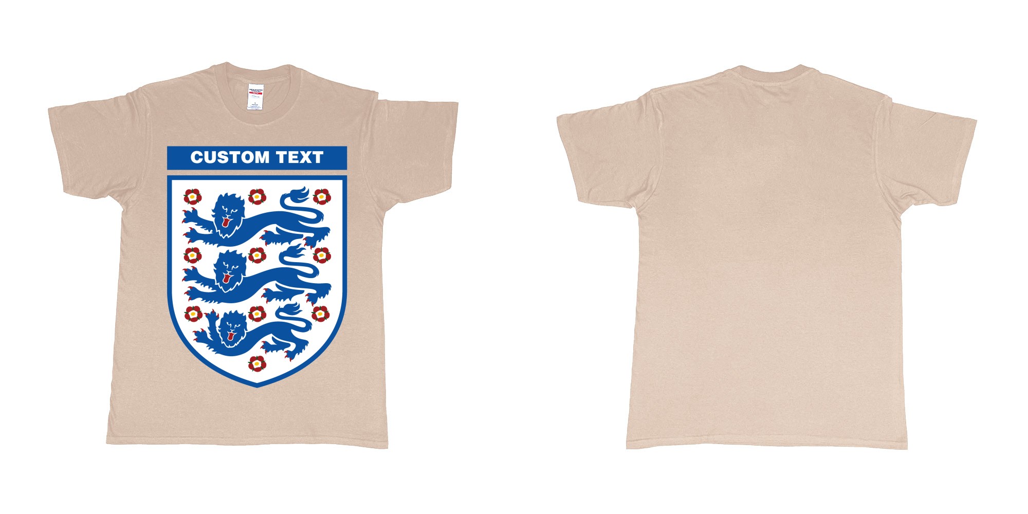 Custom tshirt design england national football team logo in fabric color sand choice your own text made in Bali by The Pirate Way