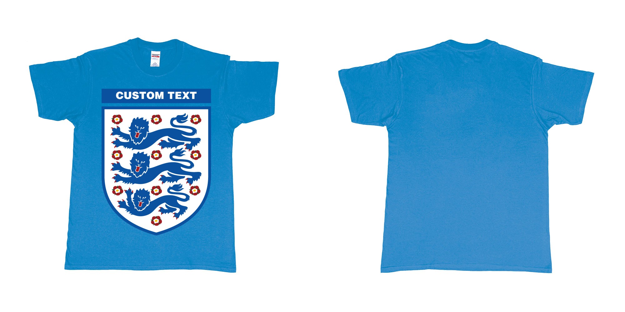 Custom tshirt design england national football team logo in fabric color sapphire choice your own text made in Bali by The Pirate Way