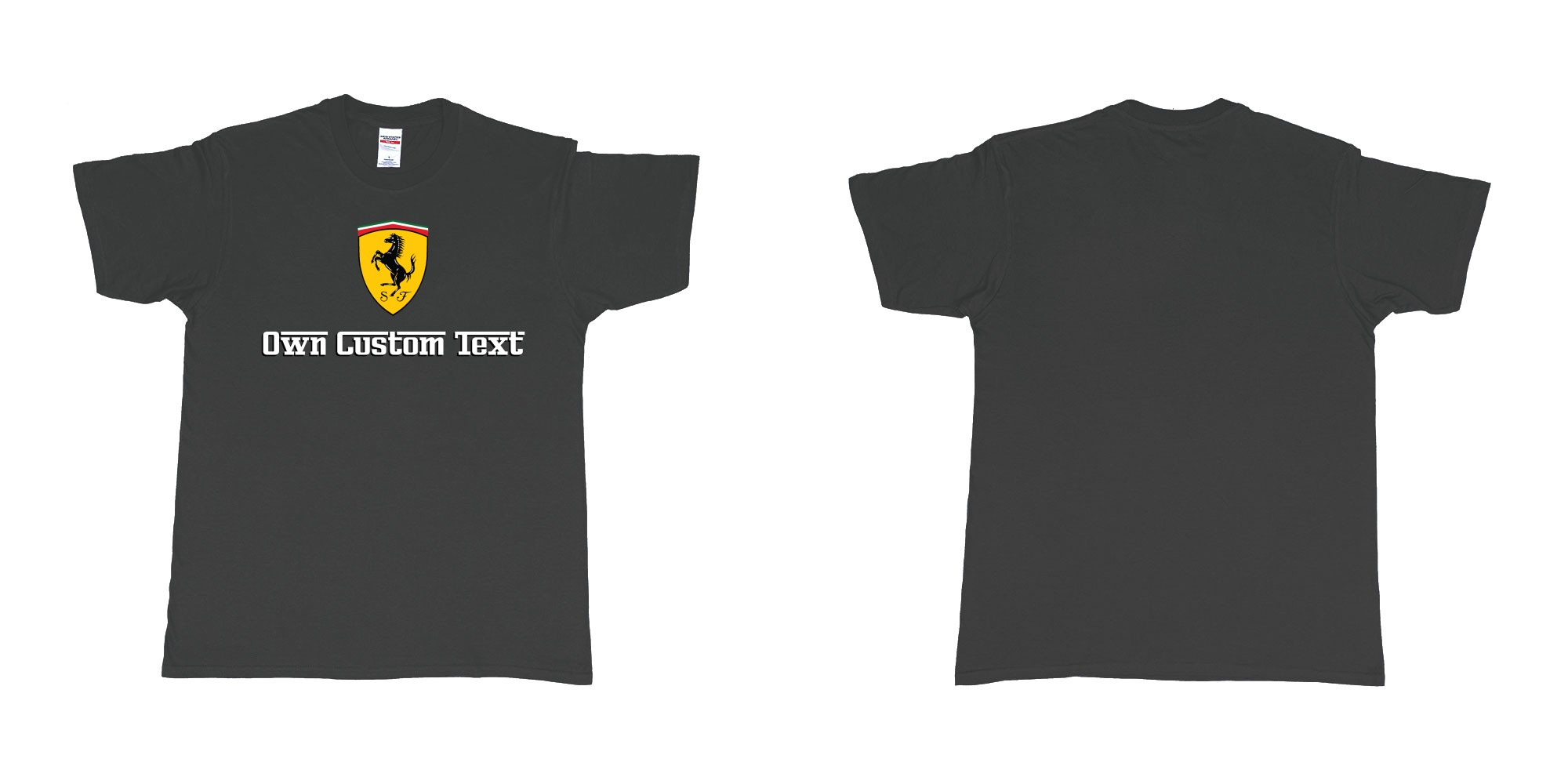 Custom tshirt design ferrari logo design custom print tshirt in fabric color black choice your own text made in Bali by The Pirate Way