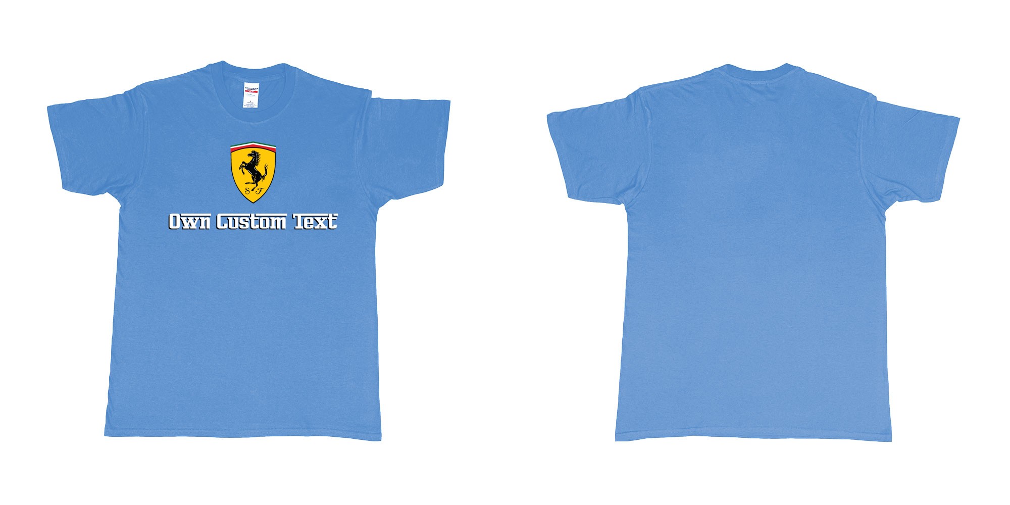 Custom tshirt design ferrari logo design custom print tshirt in fabric color carolina-blue choice your own text made in Bali by The Pirate Way