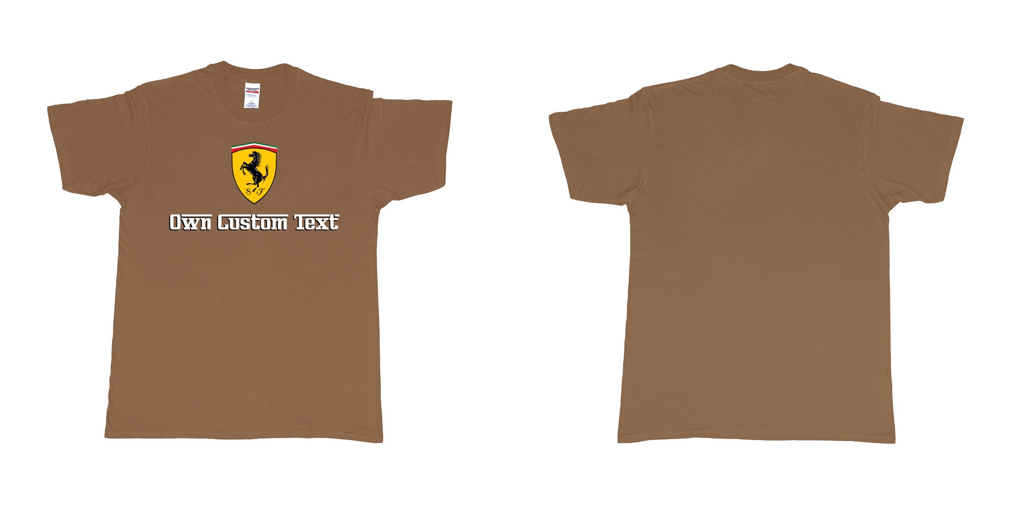 Custom tshirt design ferrari logo design custom print tshirt in fabric color chestnut choice your own text made in Bali by The Pirate Way