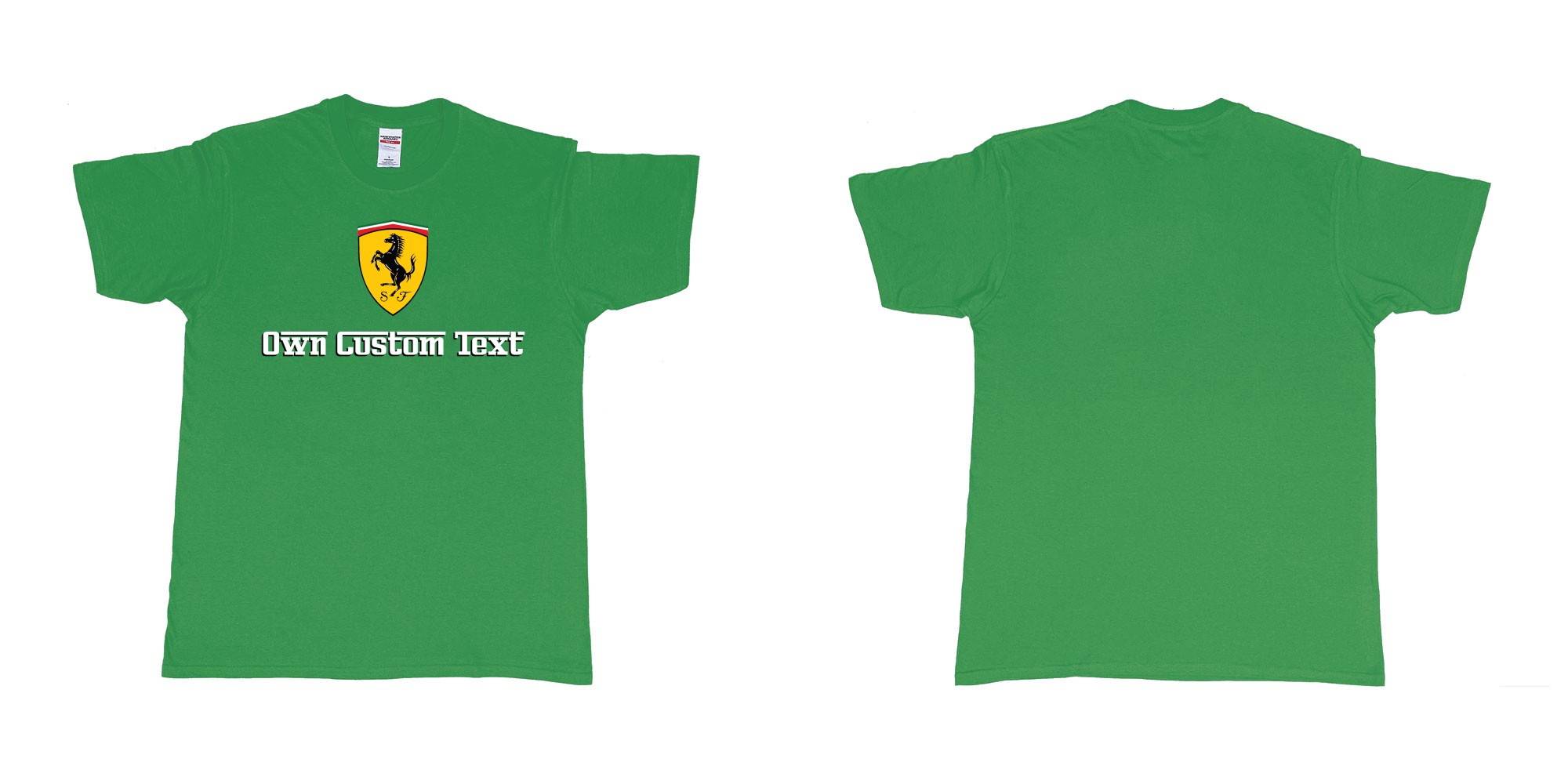 Custom tshirt design ferrari logo design custom print tshirt in fabric color irish-green choice your own text made in Bali by The Pirate Way