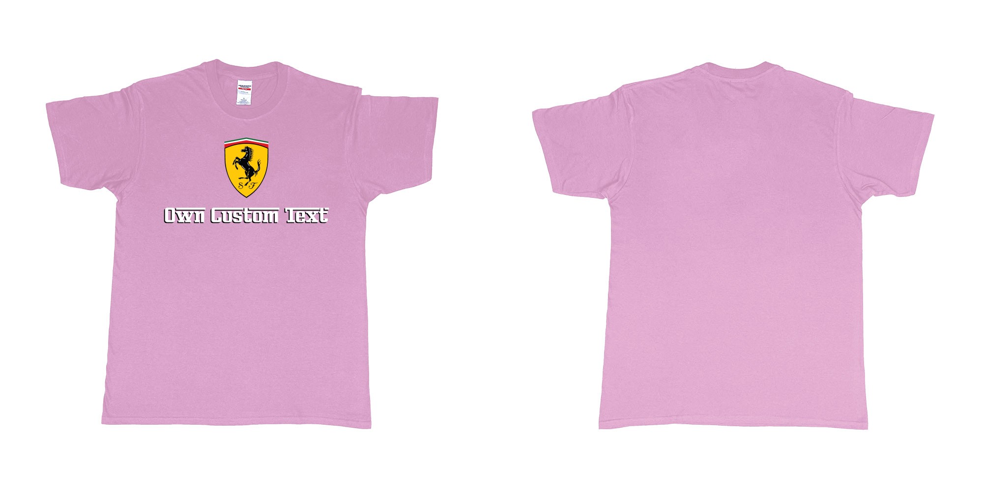 Custom tshirt design ferrari logo design custom print tshirt in fabric color light-pink choice your own text made in Bali by The Pirate Way