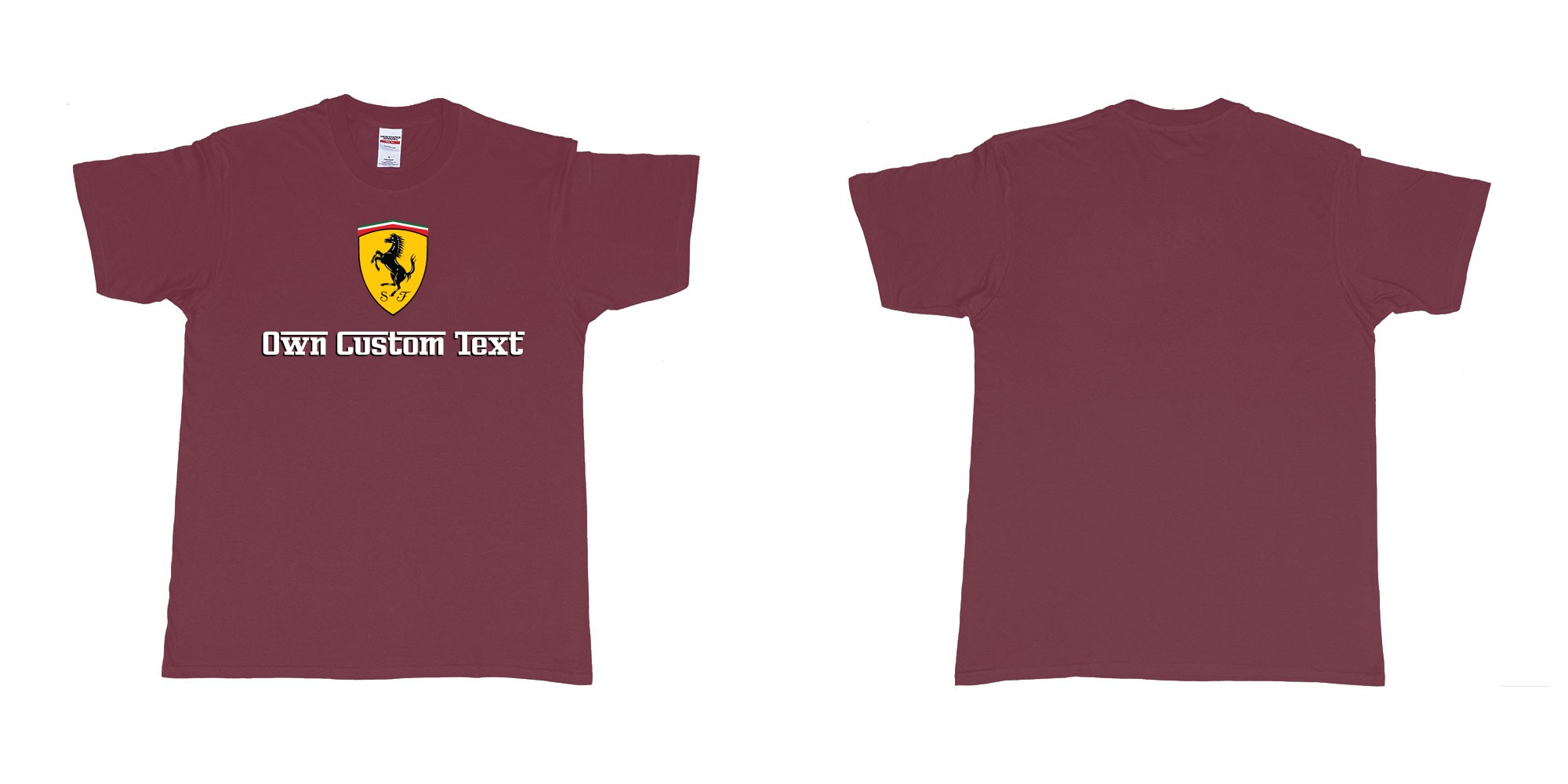 Custom tshirt design ferrari logo design custom print tshirt in fabric color marron choice your own text made in Bali by The Pirate Way