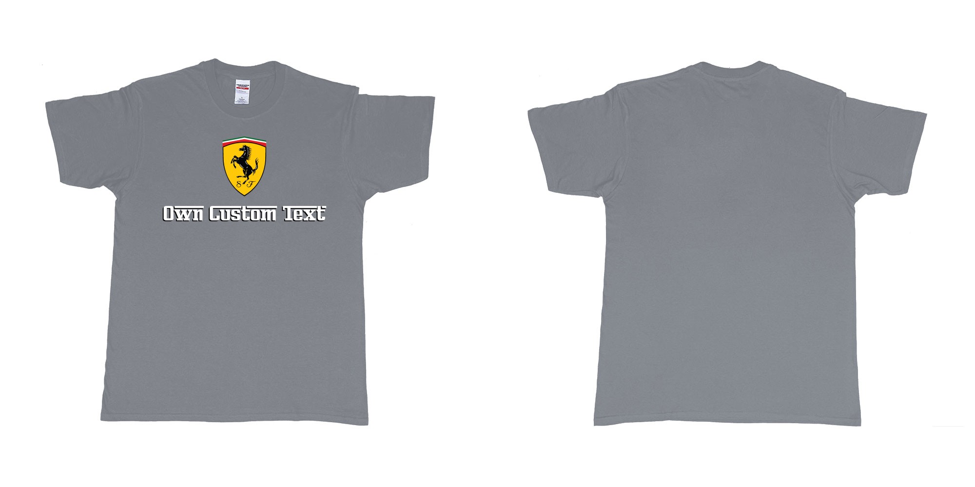 Custom tshirt design ferrari logo design custom print tshirt in fabric color misty choice your own text made in Bali by The Pirate Way