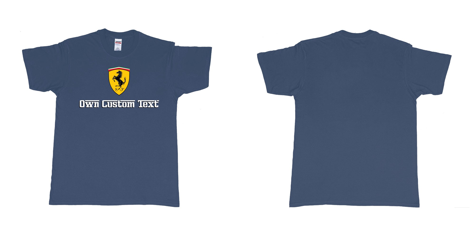Custom tshirt design ferrari logo design custom print tshirt in fabric color navy choice your own text made in Bali by The Pirate Way
