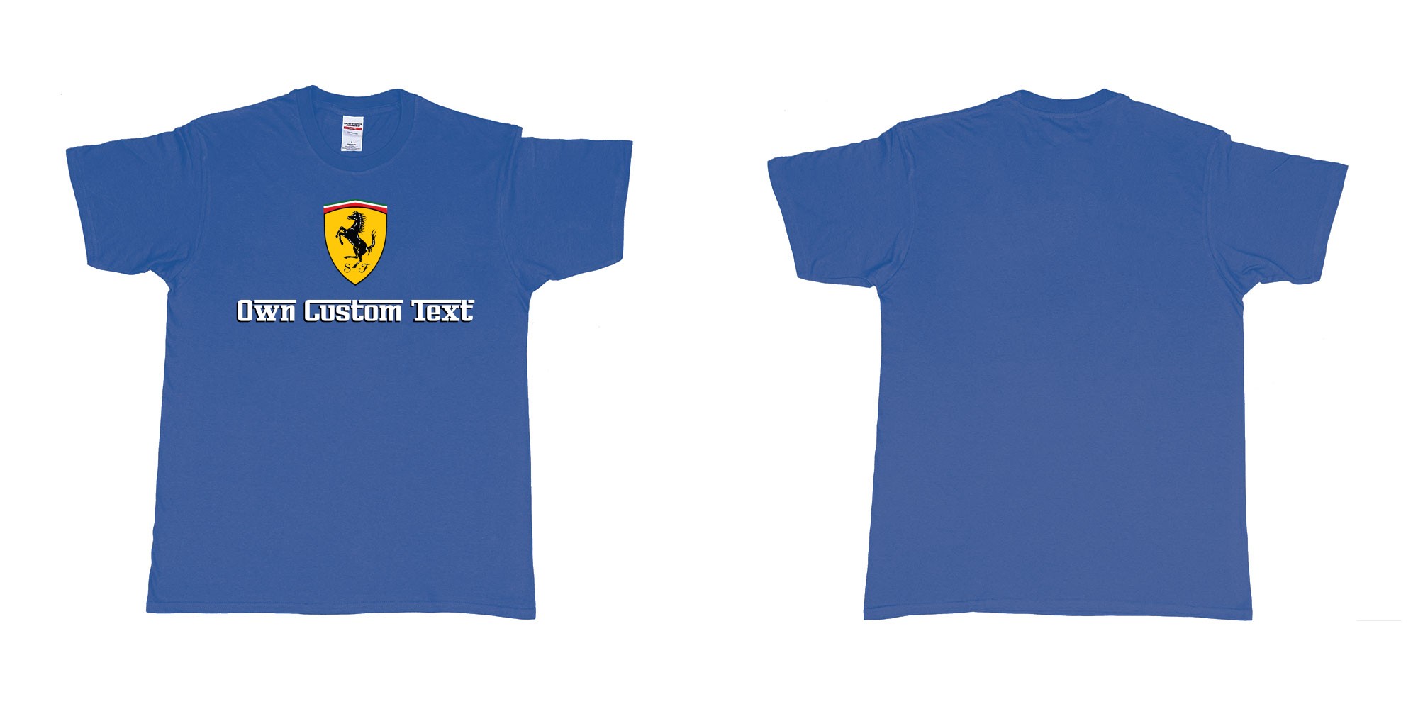 Custom tshirt design ferrari logo design custom print tshirt in fabric color royal-blue choice your own text made in Bali by The Pirate Way