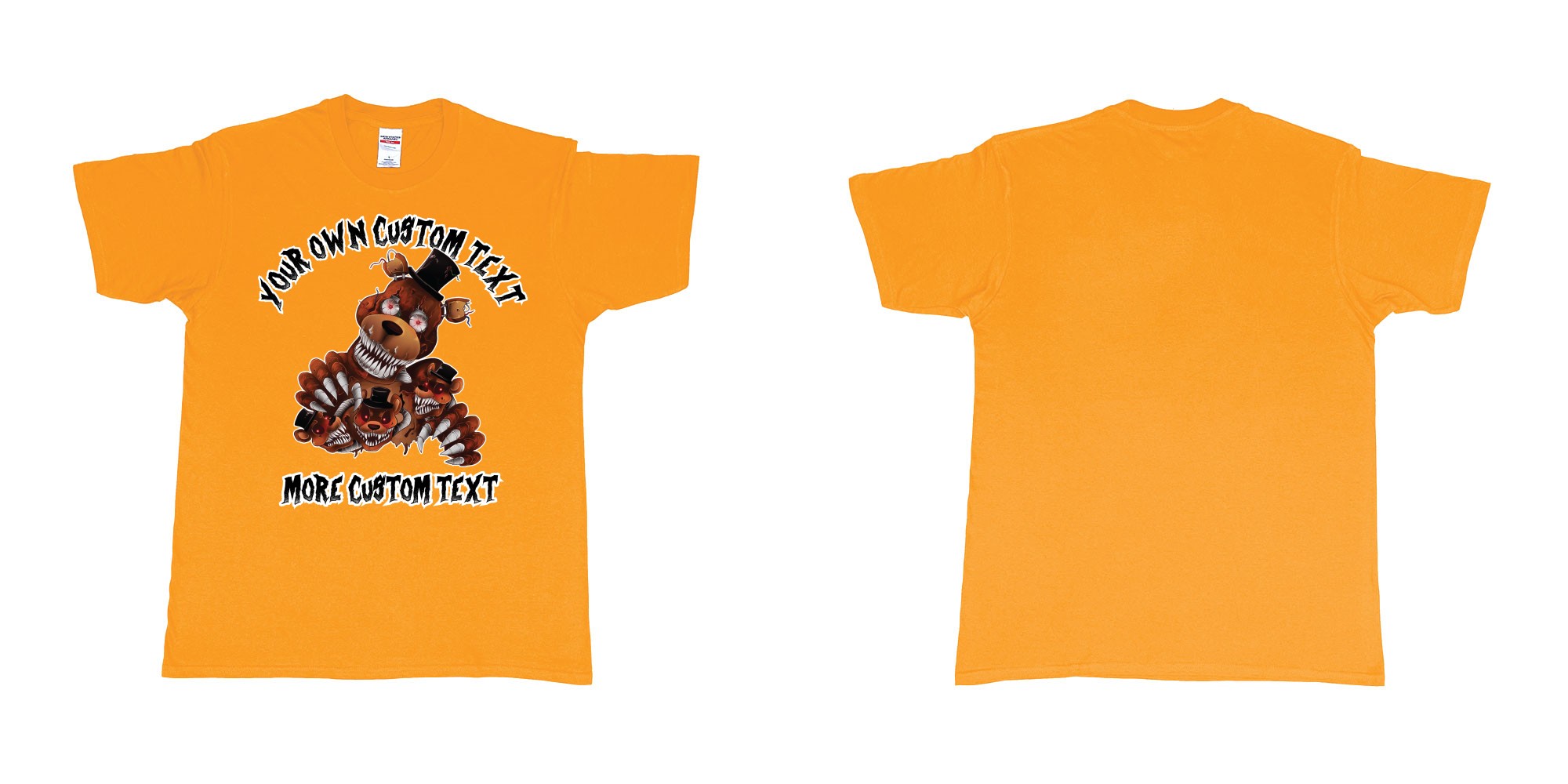 Custom tshirt design five nights at freddy scary bears in fabric color gold choice your own text made in Bali by The Pirate Way