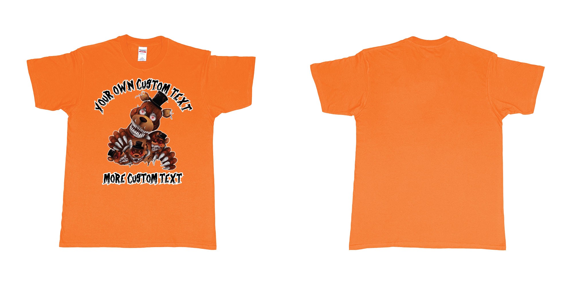 Custom tshirt design five nights at freddy scary bears in fabric color orange choice your own text made in Bali by The Pirate Way
