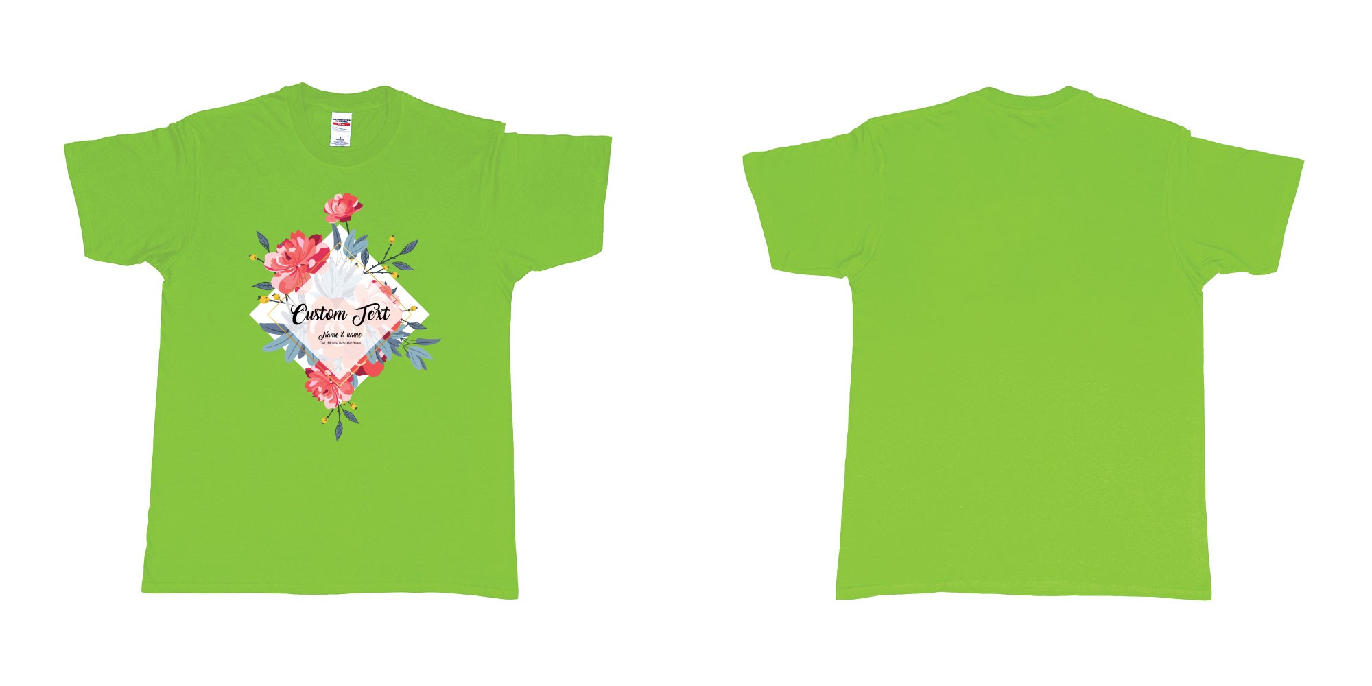 Custom tshirt design flower bouquet custom text in fabric color lime choice your own text made in Bali by The Pirate Way