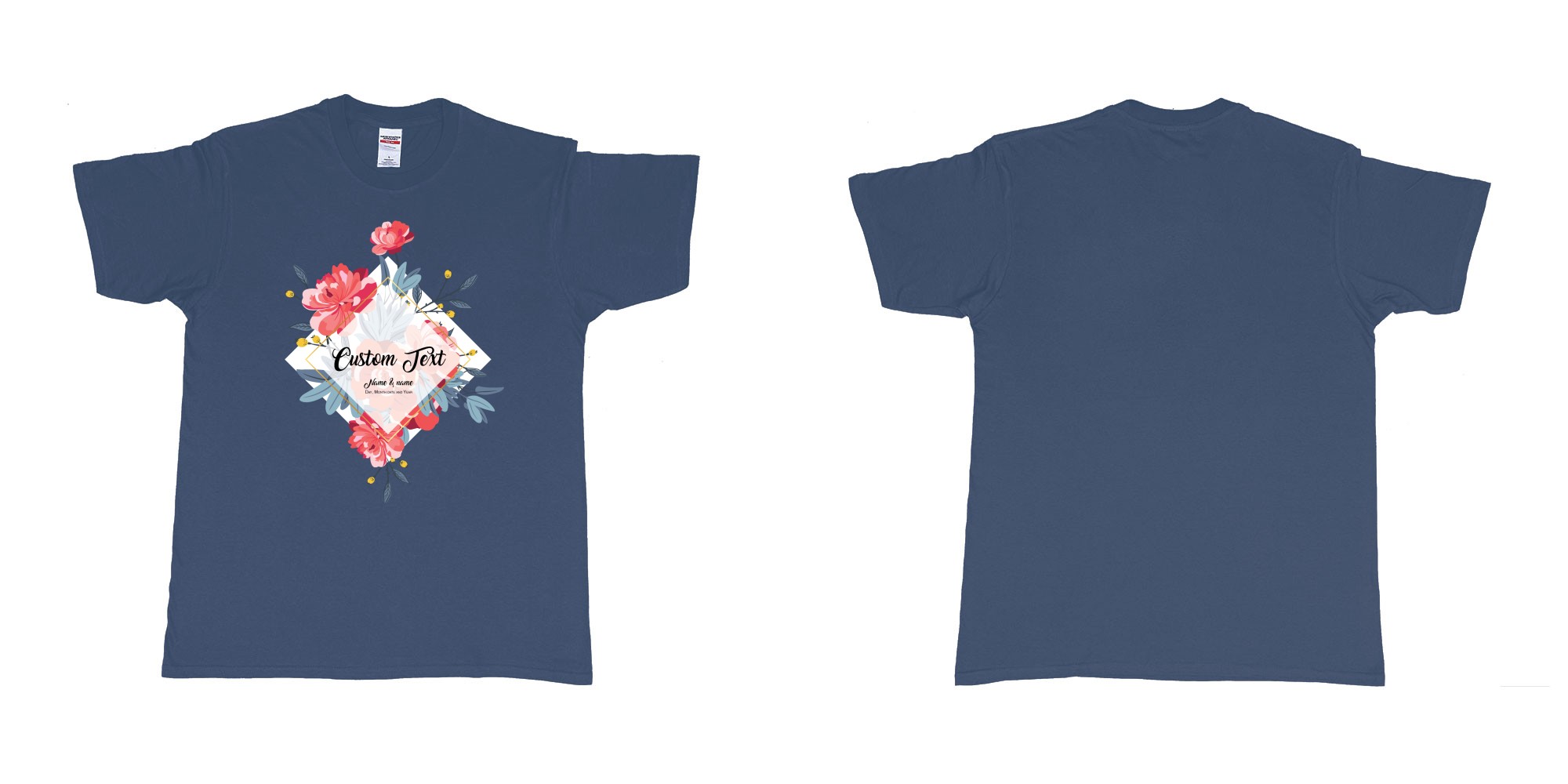 Custom tshirt design flower bouquet custom text in fabric color navy choice your own text made in Bali by The Pirate Way