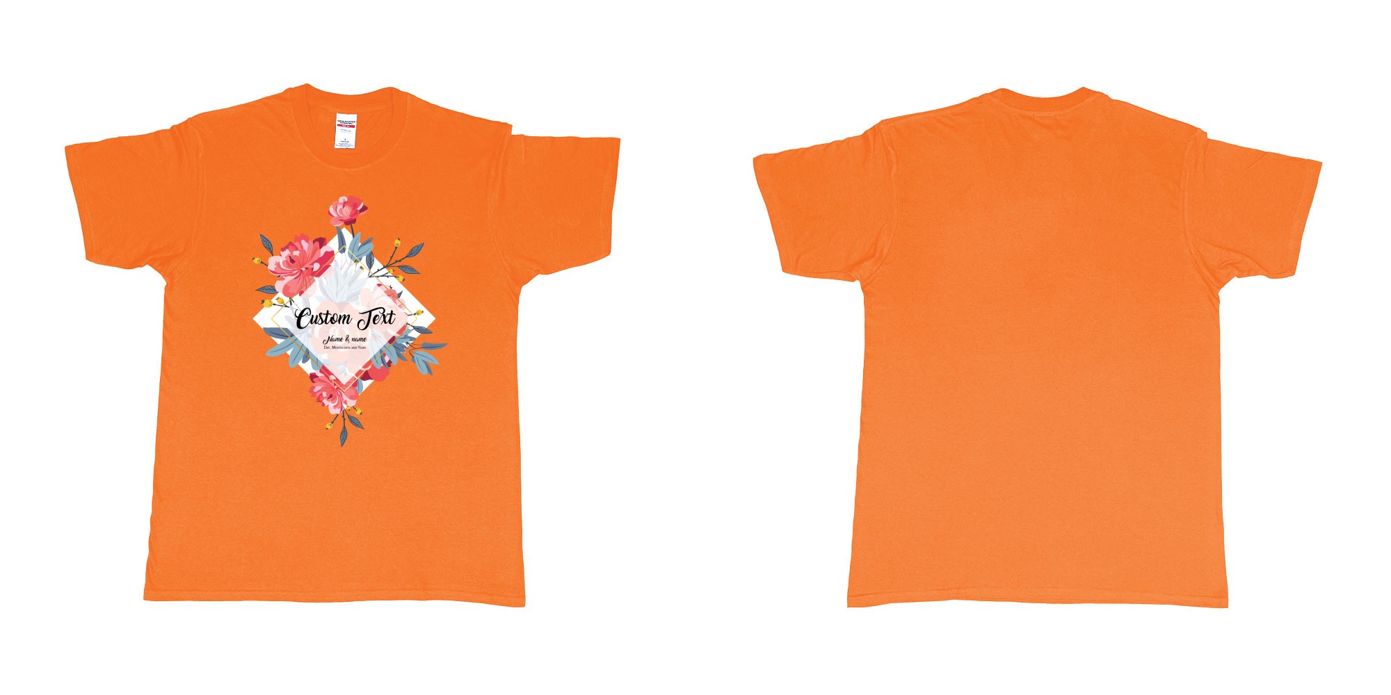 Custom tshirt design flower bouquet custom text in fabric color orange choice your own text made in Bali by The Pirate Way