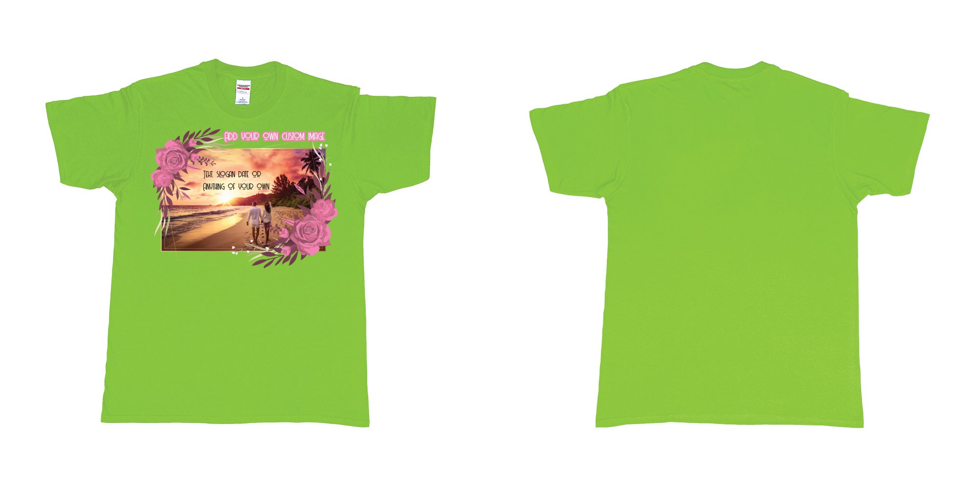 Custom tshirt design flower frame for own custom image and text tshirt design in fabric color lime choice your own text made in Bali by The Pirate Way