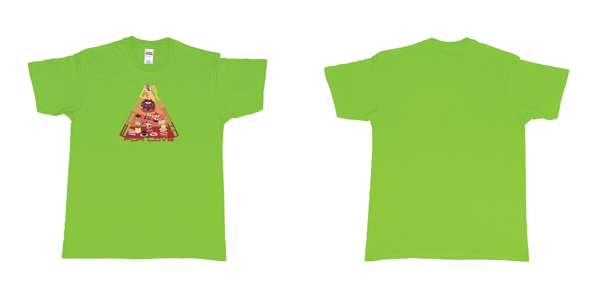 Custom tshirt design food pyramid for love in fabric color lime choice your own text made in Bali by The Pirate Way