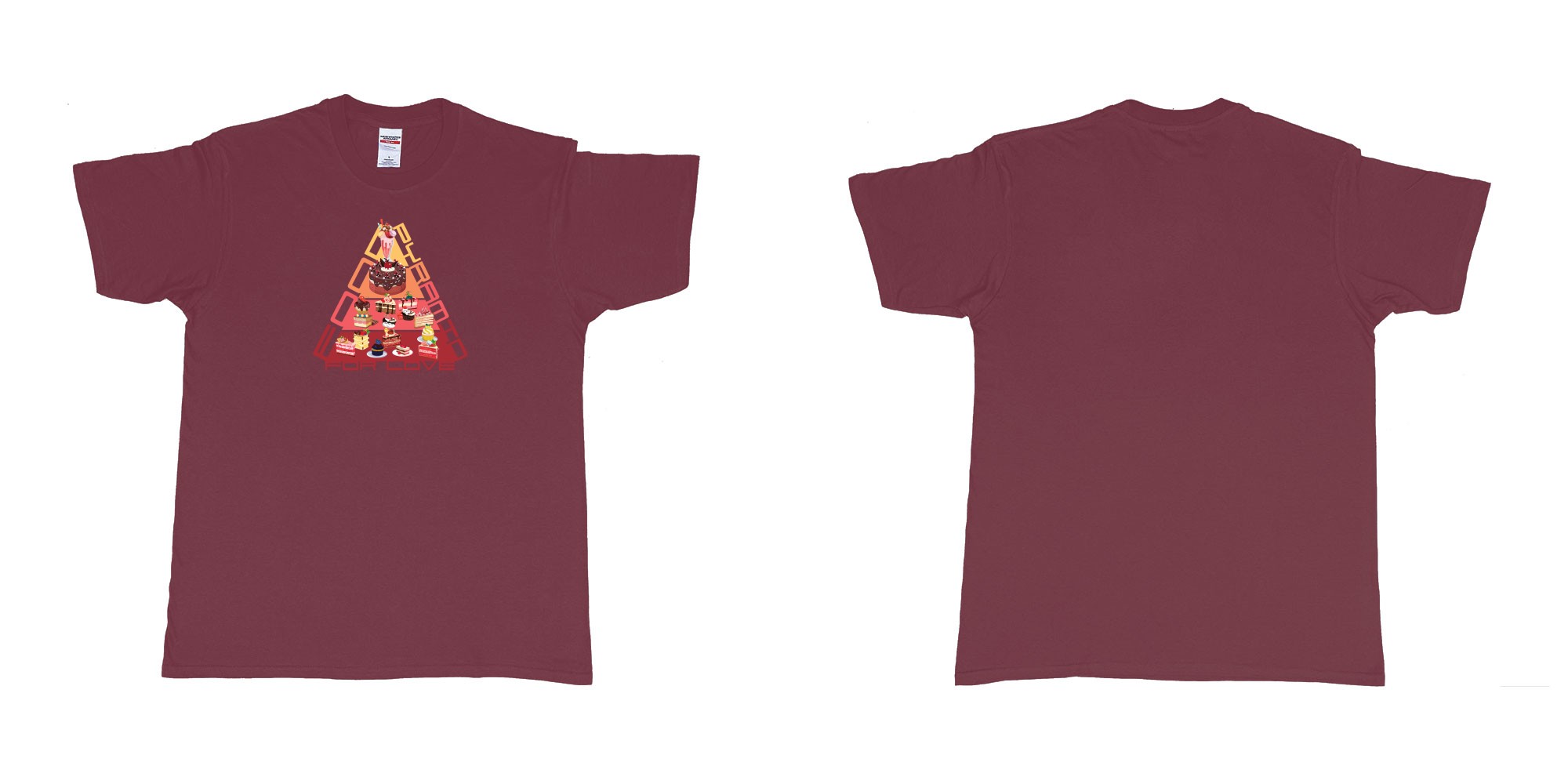 Custom tshirt design food pyramid for love in fabric color marron choice your own text made in Bali by The Pirate Way