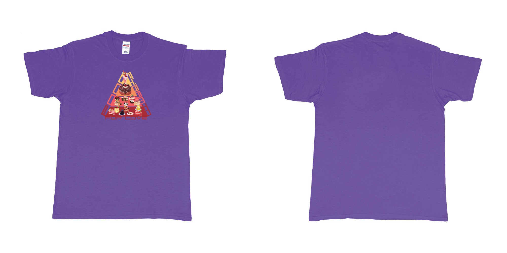 Custom tshirt design food pyramid for love in fabric color purple choice your own text made in Bali by The Pirate Way