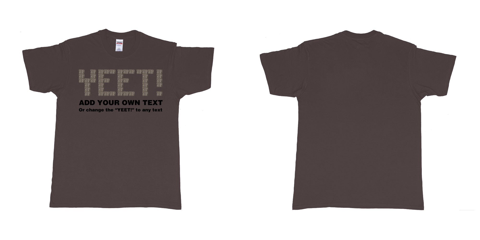 Custom tshirt design fortnite wood wall custom text yeet design in fabric color dark-chocolate choice your own text made in Bali by The Pirate Way