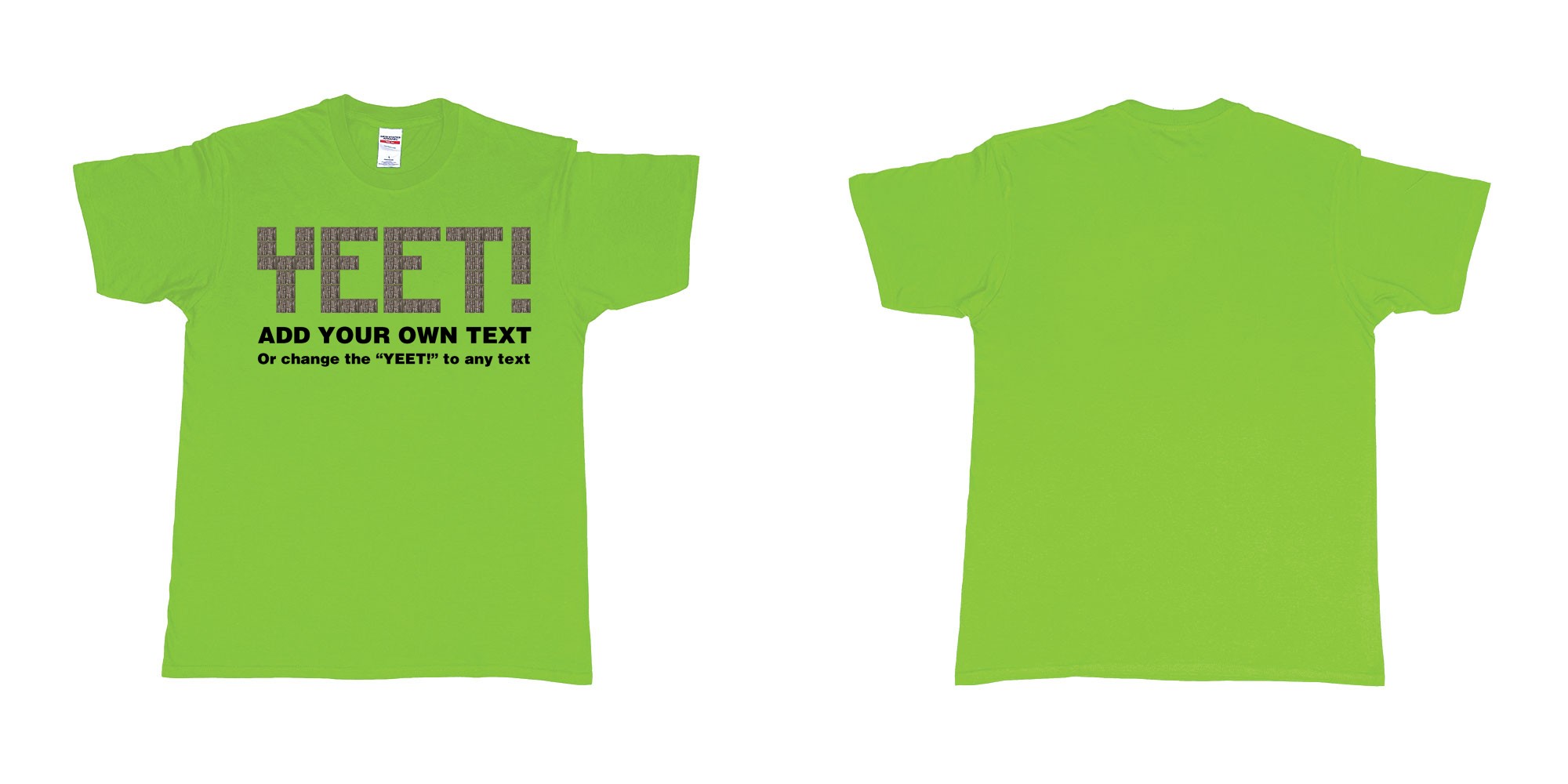 Custom tshirt design fortnite wood wall custom text yeet design in fabric color lime choice your own text made in Bali by The Pirate Way