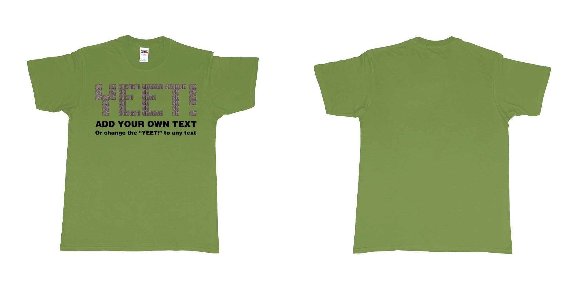 Custom tshirt design fortnite wood wall custom text yeet design in fabric color military-green choice your own text made in Bali by The Pirate Way