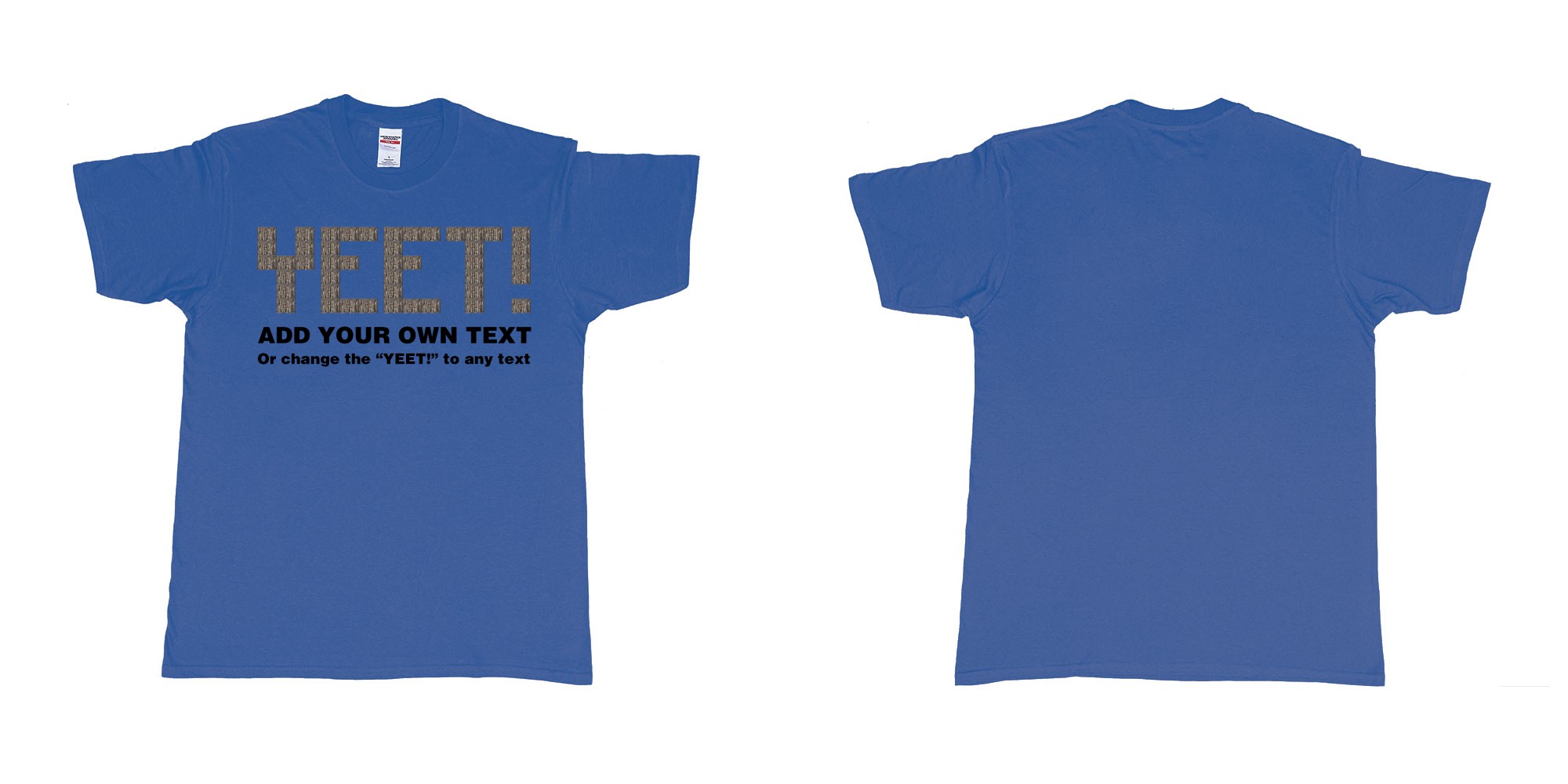 Custom tshirt design fortnite wood wall custom text yeet design in fabric color royal-blue choice your own text made in Bali by The Pirate Way