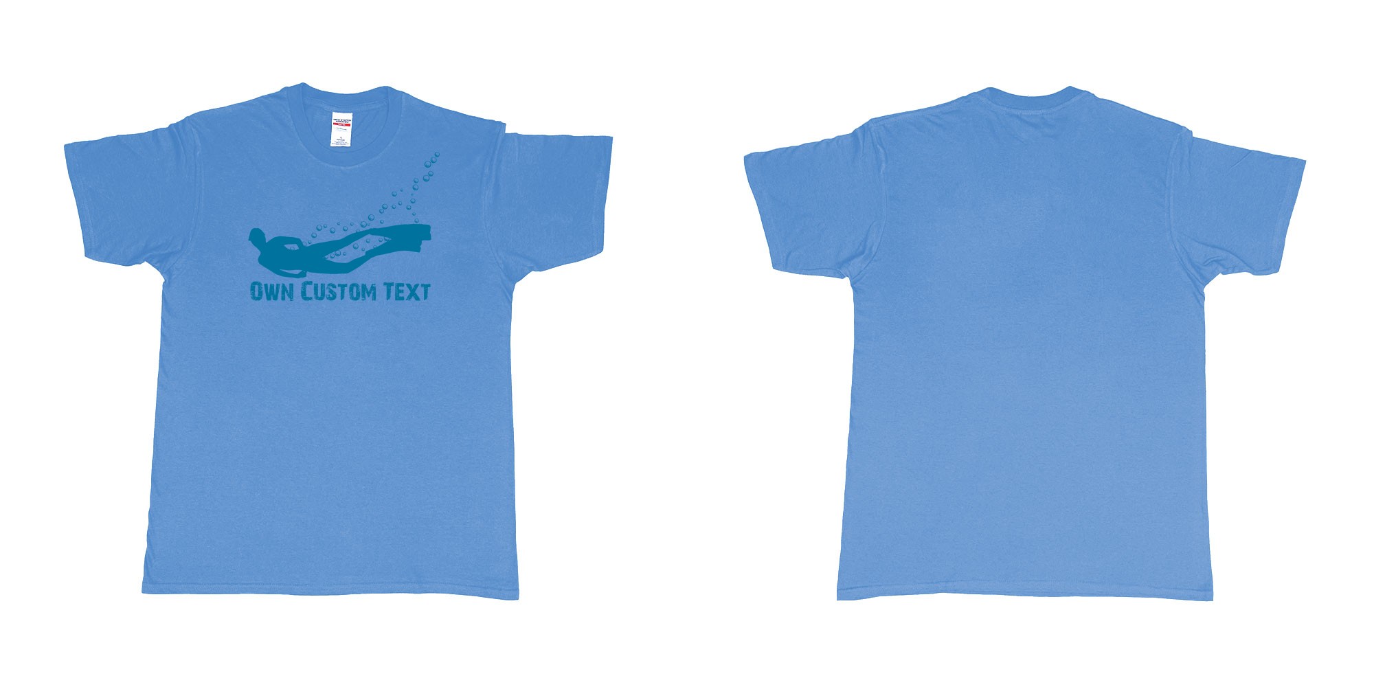 Custom tshirt design freediver bubbles in fabric color carolina-blue choice your own text made in Bali by The Pirate Way