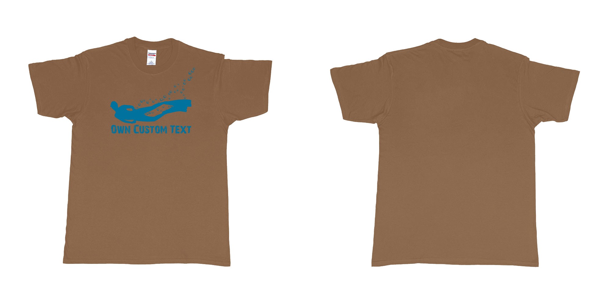 Custom tshirt design freediver bubbles in fabric color chestnut choice your own text made in Bali by The Pirate Way
