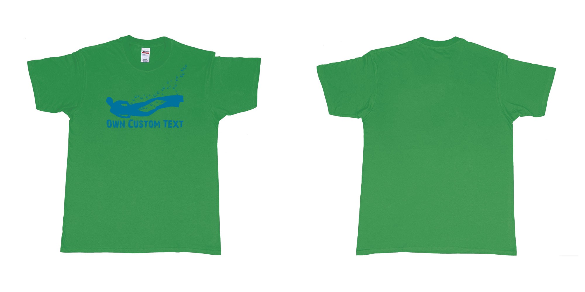 Custom tshirt design freediver bubbles in fabric color irish-green choice your own text made in Bali by The Pirate Way