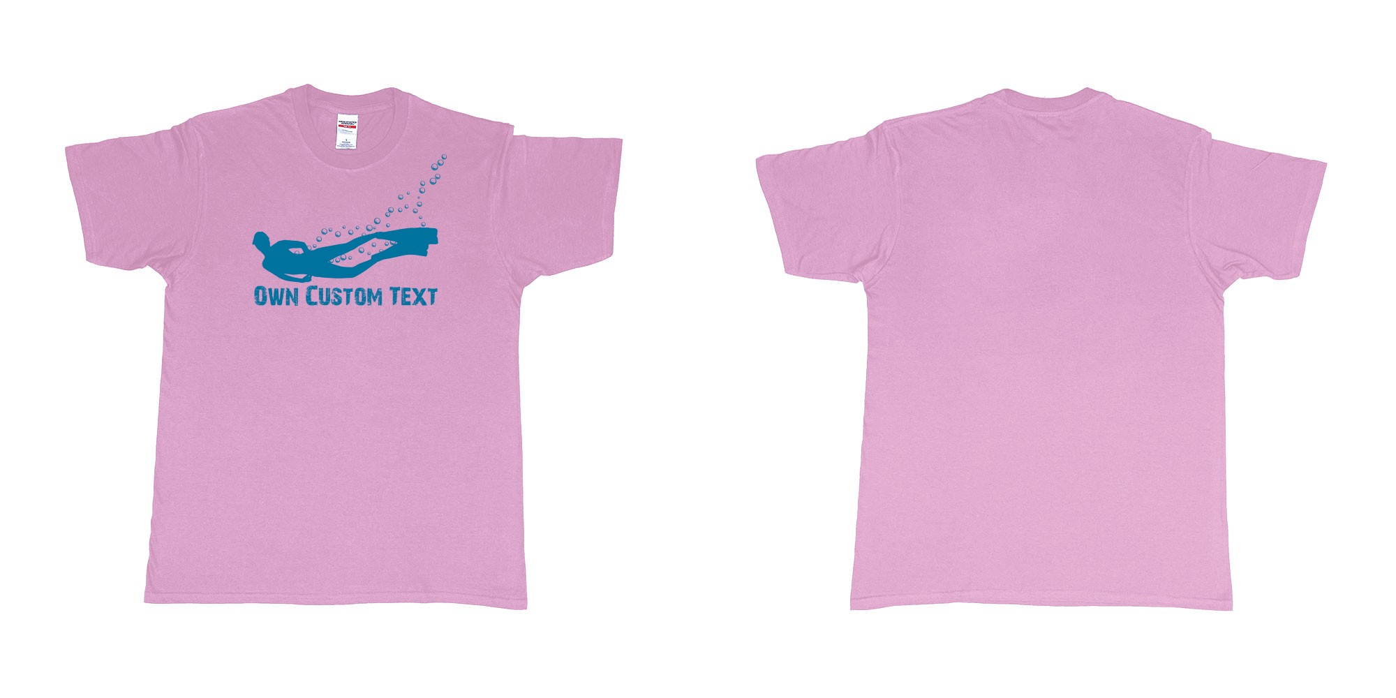 Custom tshirt design freediver bubbles in fabric color light-pink choice your own text made in Bali by The Pirate Way