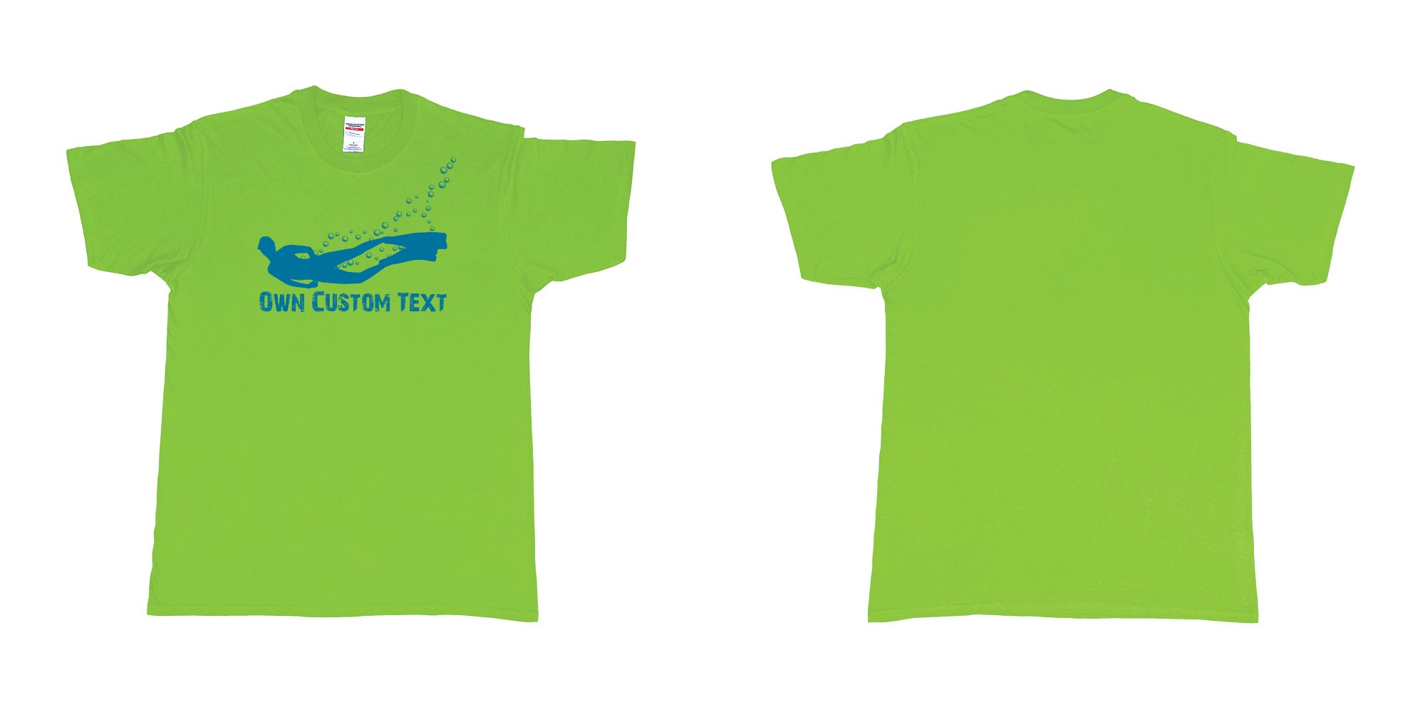 Custom tshirt design freediver bubbles in fabric color lime choice your own text made in Bali by The Pirate Way