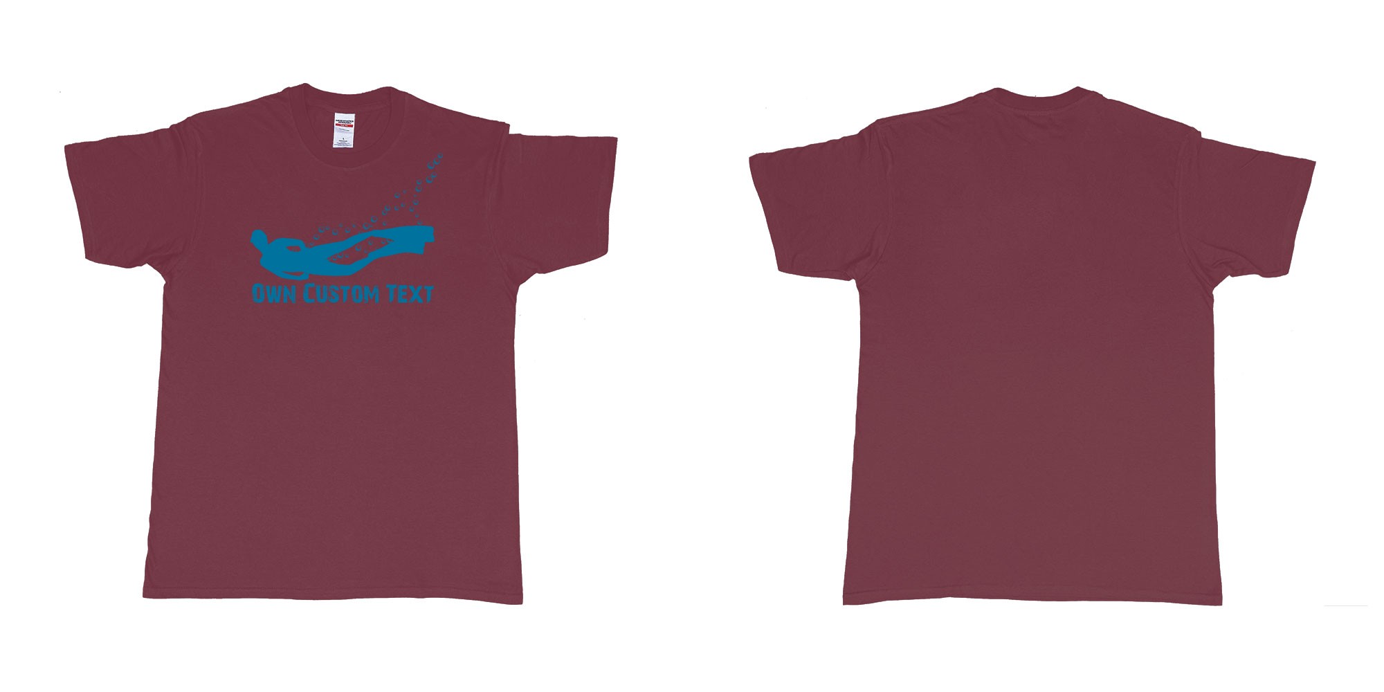 Custom tshirt design freediver bubbles in fabric color marron choice your own text made in Bali by The Pirate Way