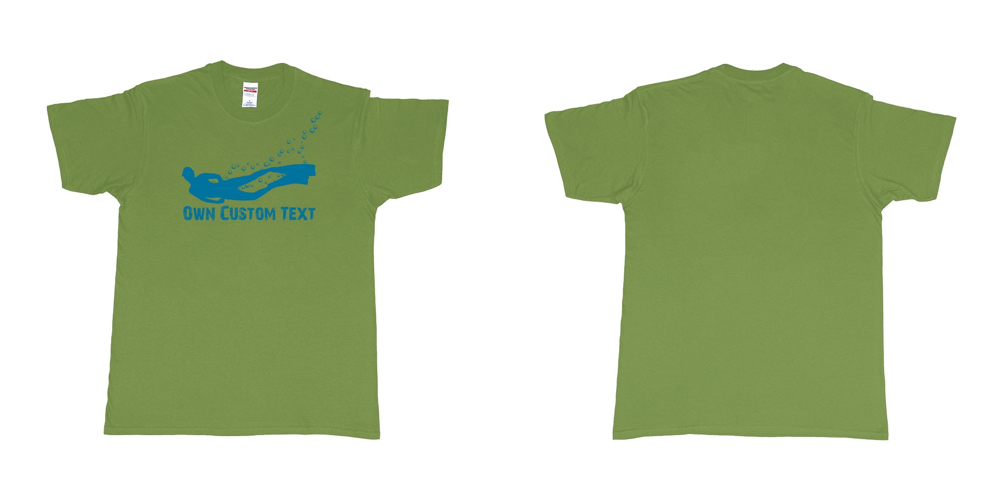 Custom tshirt design freediver bubbles in fabric color military-green choice your own text made in Bali by The Pirate Way