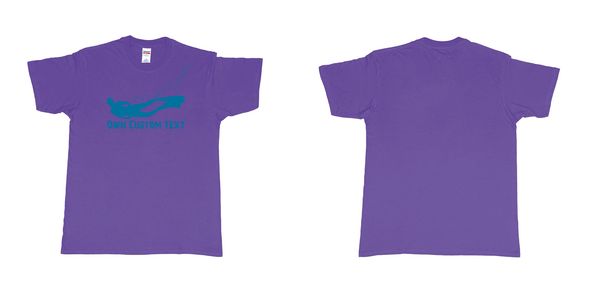 Custom tshirt design freediver bubbles in fabric color purple choice your own text made in Bali by The Pirate Way