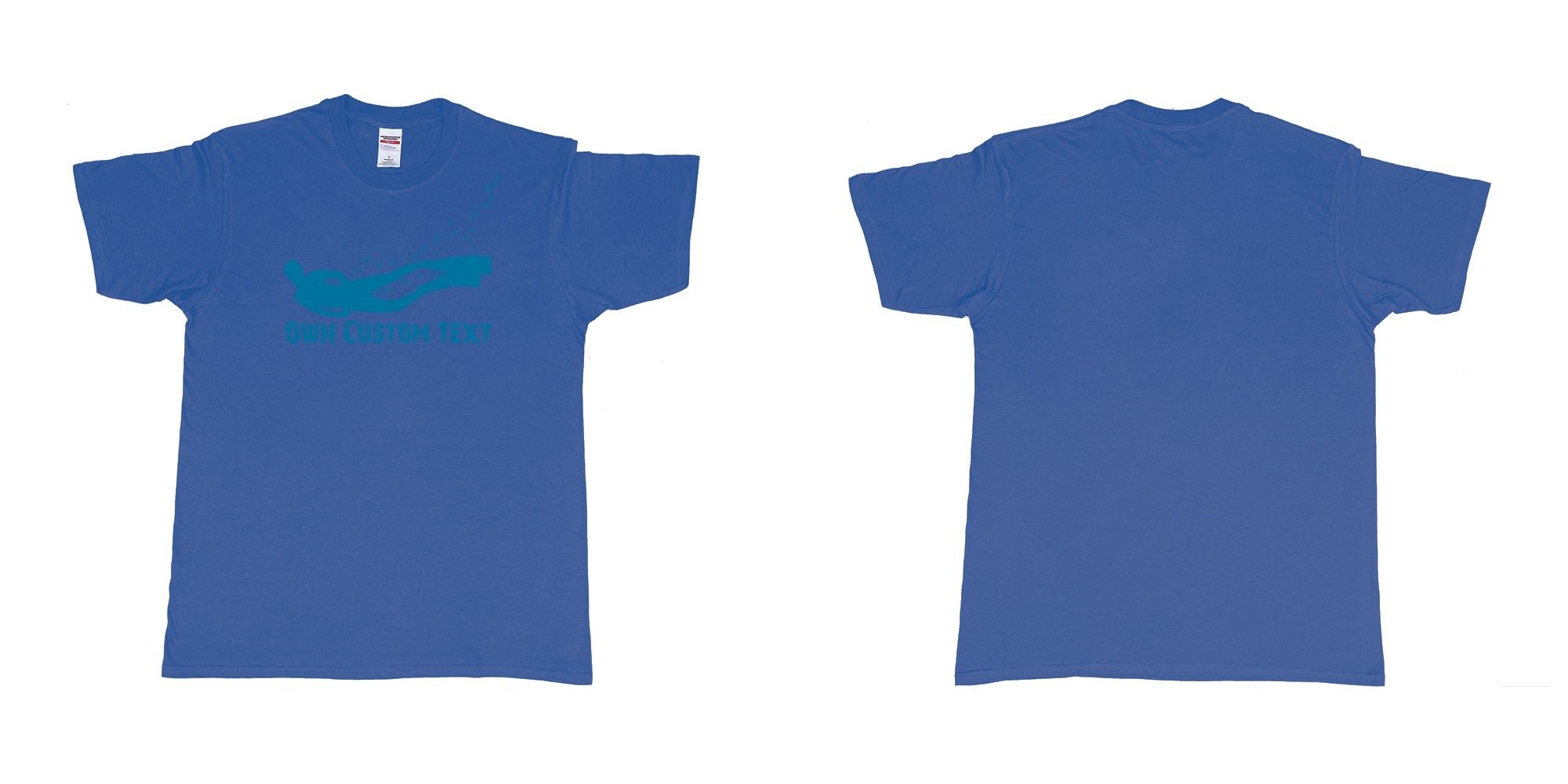 Custom tshirt design freediver bubbles in fabric color royal-blue choice your own text made in Bali by The Pirate Way