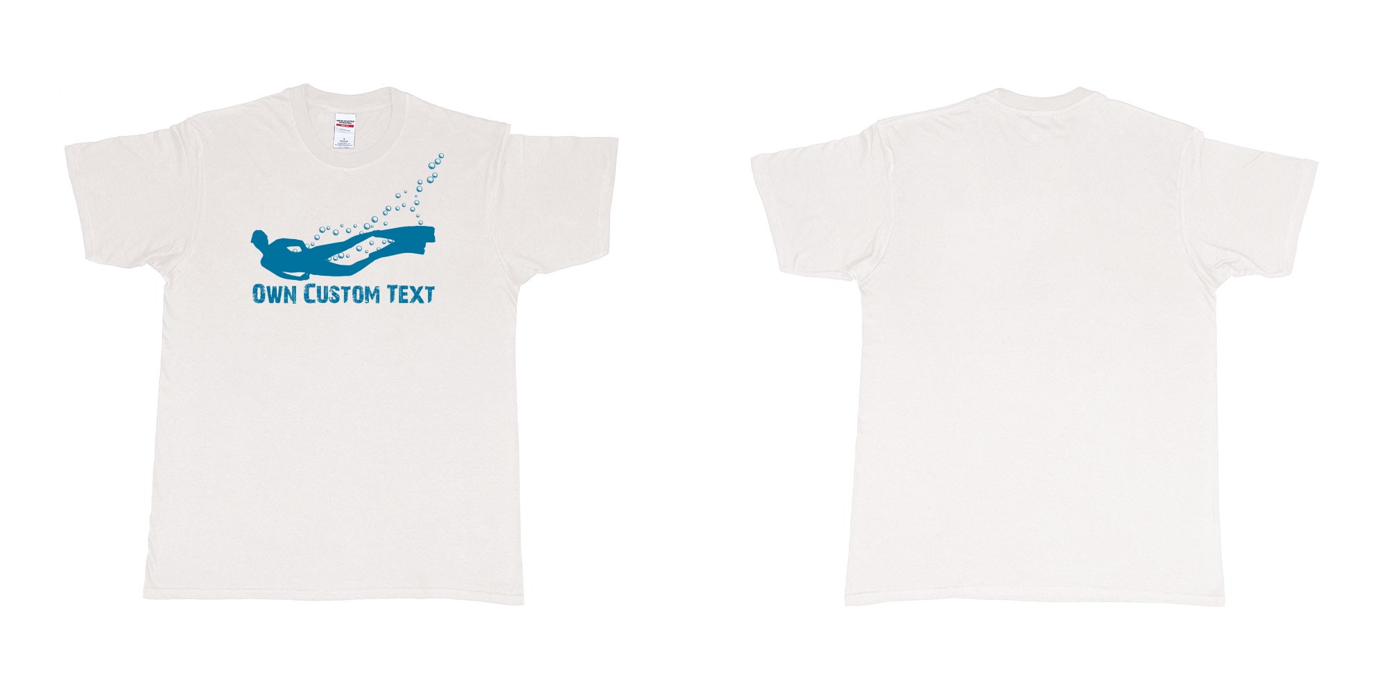 Custom tshirt design freediver bubbles in fabric color white choice your own text made in Bali by The Pirate Way