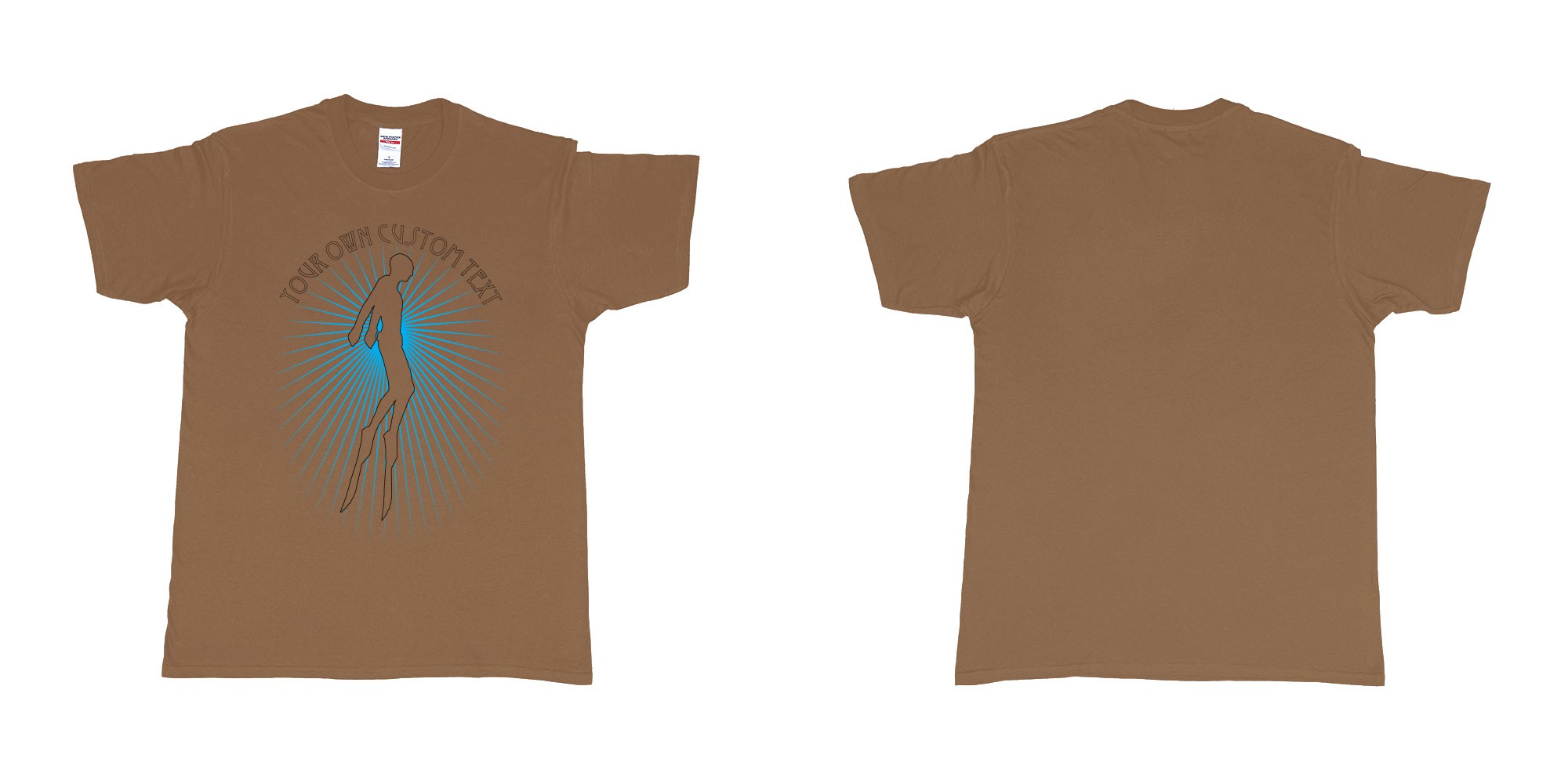 Custom tshirt design freediver swimming sun rays in fabric color chestnut choice your own text made in Bali by The Pirate Way