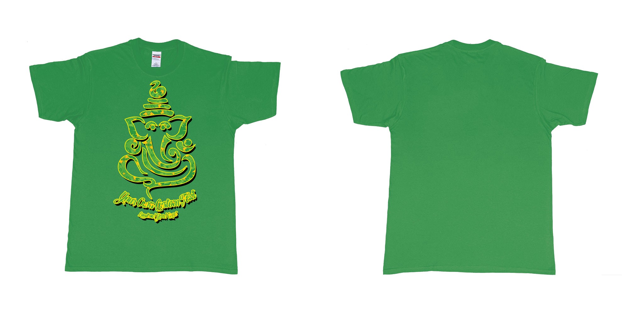 Custom tshirt design ganesh soft jungle yoga customize own design in fabric color irish-green choice your own text made in Bali by The Pirate Way