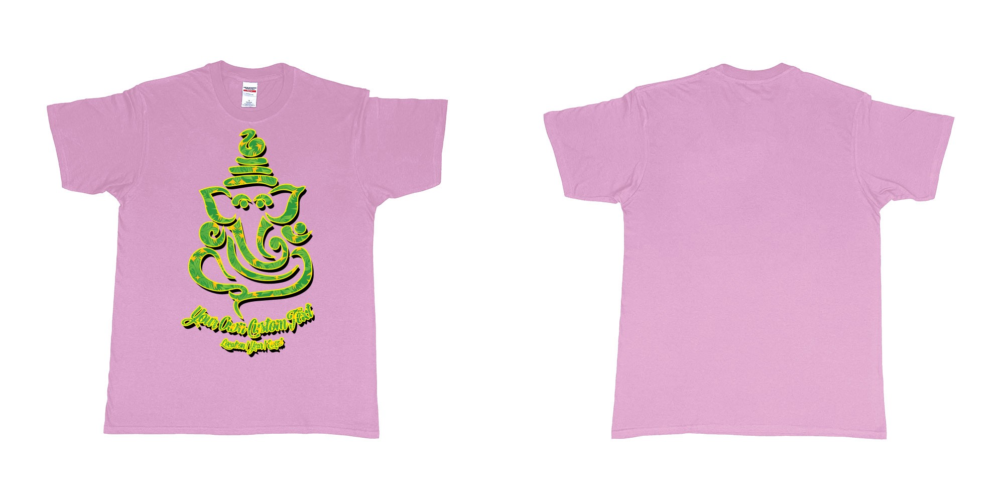 Custom tshirt design ganesh soft jungle yoga customize own design in fabric color light-pink choice your own text made in Bali by The Pirate Way