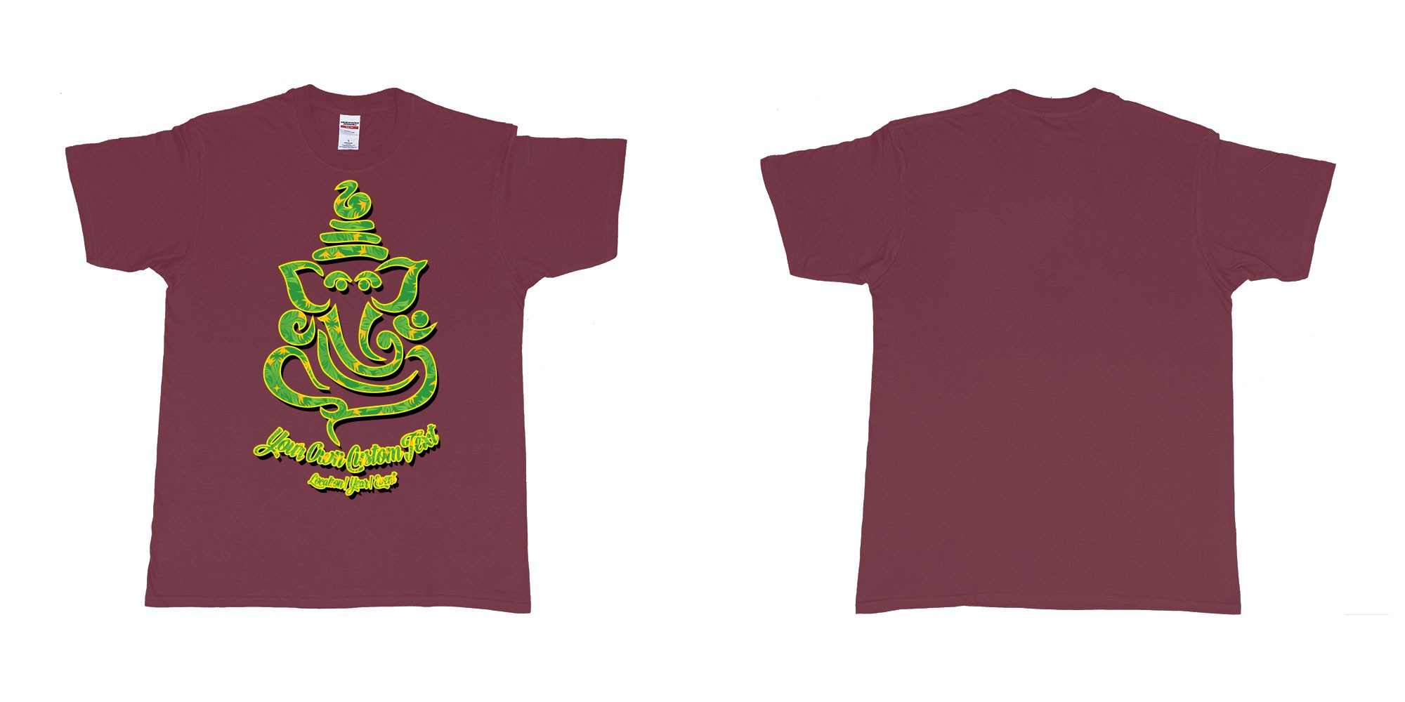 Custom tshirt design ganesh soft jungle yoga customize own design in fabric color marron choice your own text made in Bali by The Pirate Way