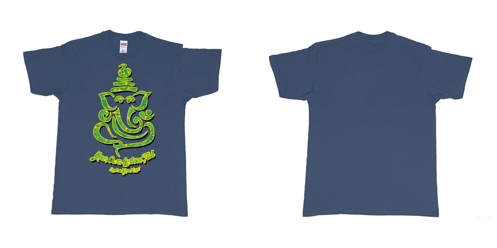Custom tshirt design ganesh soft jungle yoga customize own design in fabric color navy choice your own text made in Bali by The Pirate Way