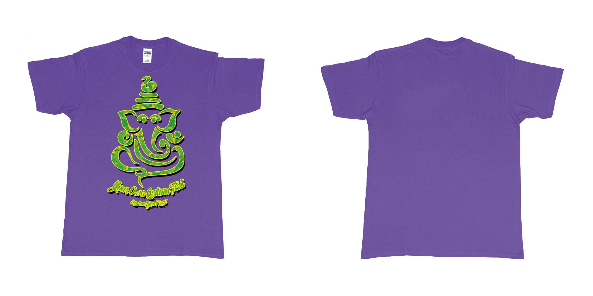 Custom tshirt design ganesh soft jungle yoga customize own design in fabric color purple choice your own text made in Bali by The Pirate Way