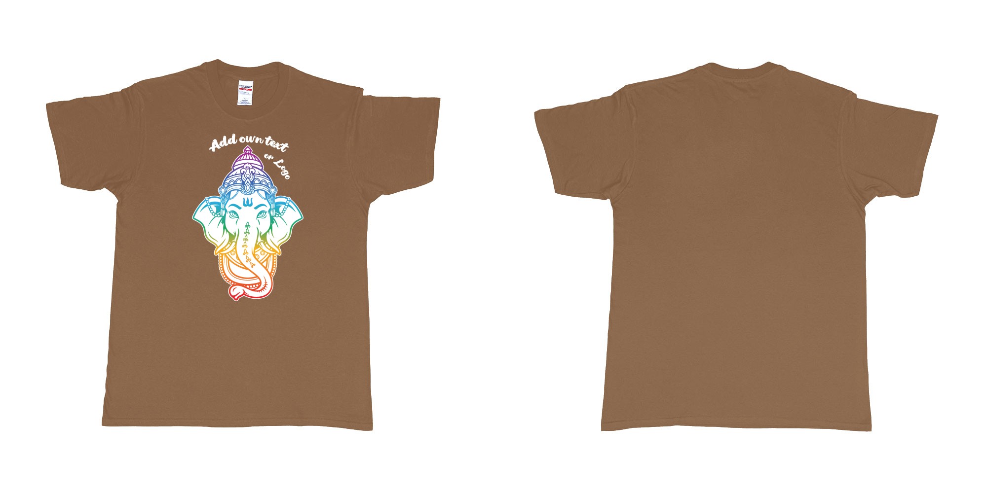 Custom tshirt design ganesha rainbow custom printing in fabric color chestnut choice your own text made in Bali by The Pirate Way