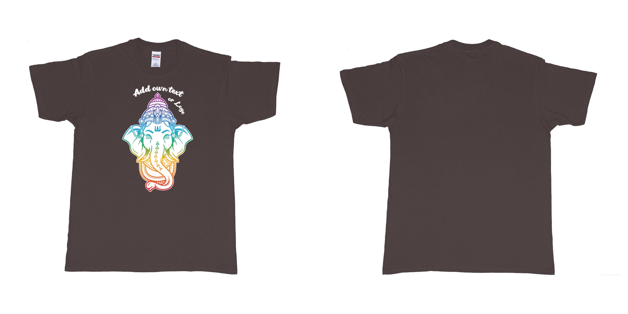 Custom tshirt design ganesha rainbow custom printing in fabric color dark-chocolate choice your own text made in Bali by The Pirate Way