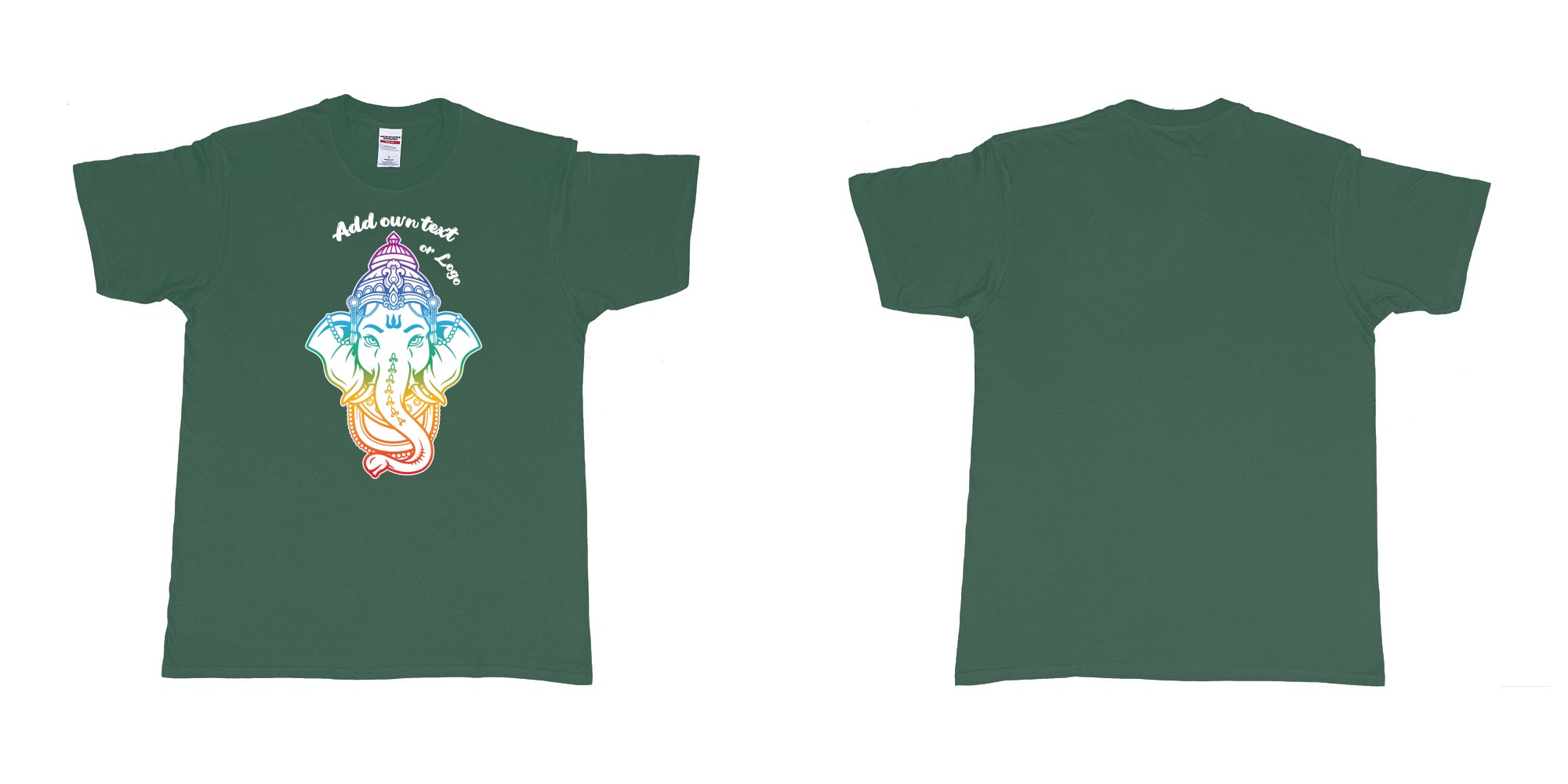 Custom tshirt design ganesha rainbow custom printing in fabric color forest-green choice your own text made in Bali by The Pirate Way
