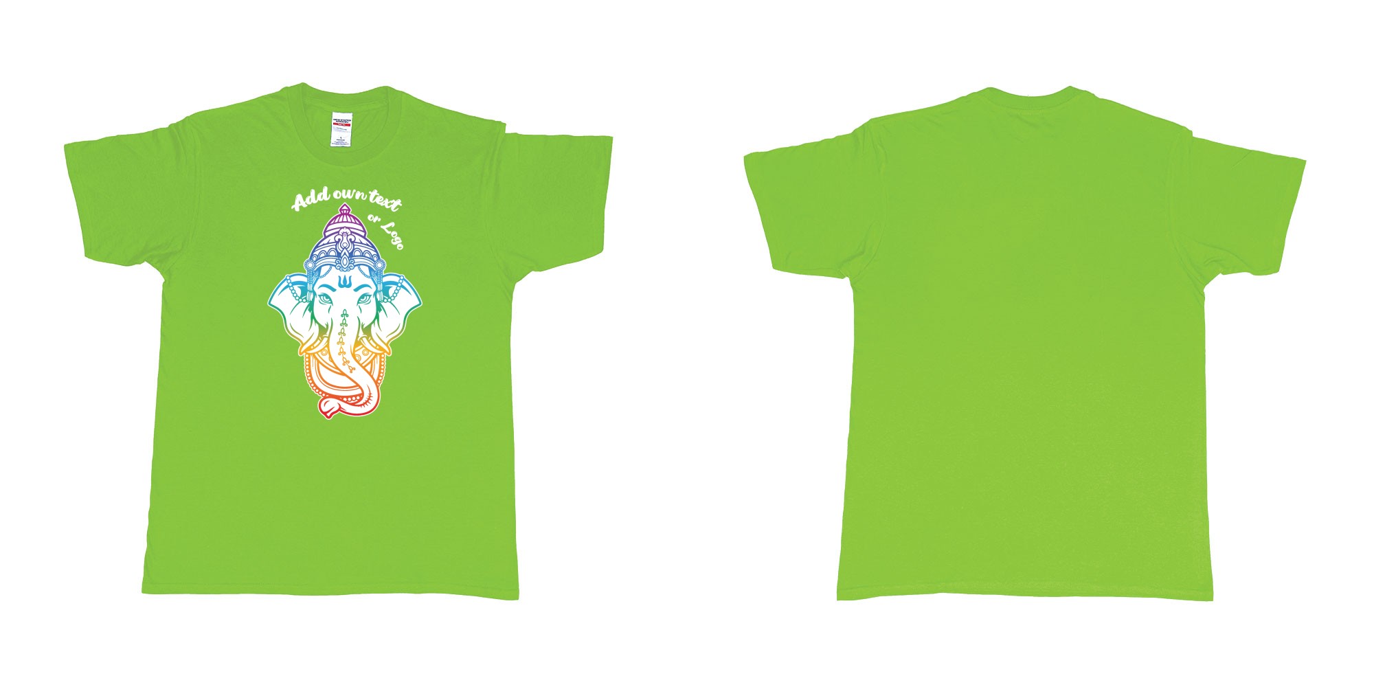 Custom tshirt design ganesha rainbow custom printing in fabric color lime choice your own text made in Bali by The Pirate Way