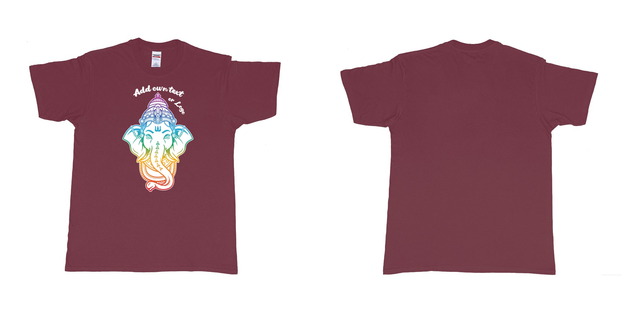 Custom tshirt design ganesha rainbow custom printing in fabric color marron choice your own text made in Bali by The Pirate Way