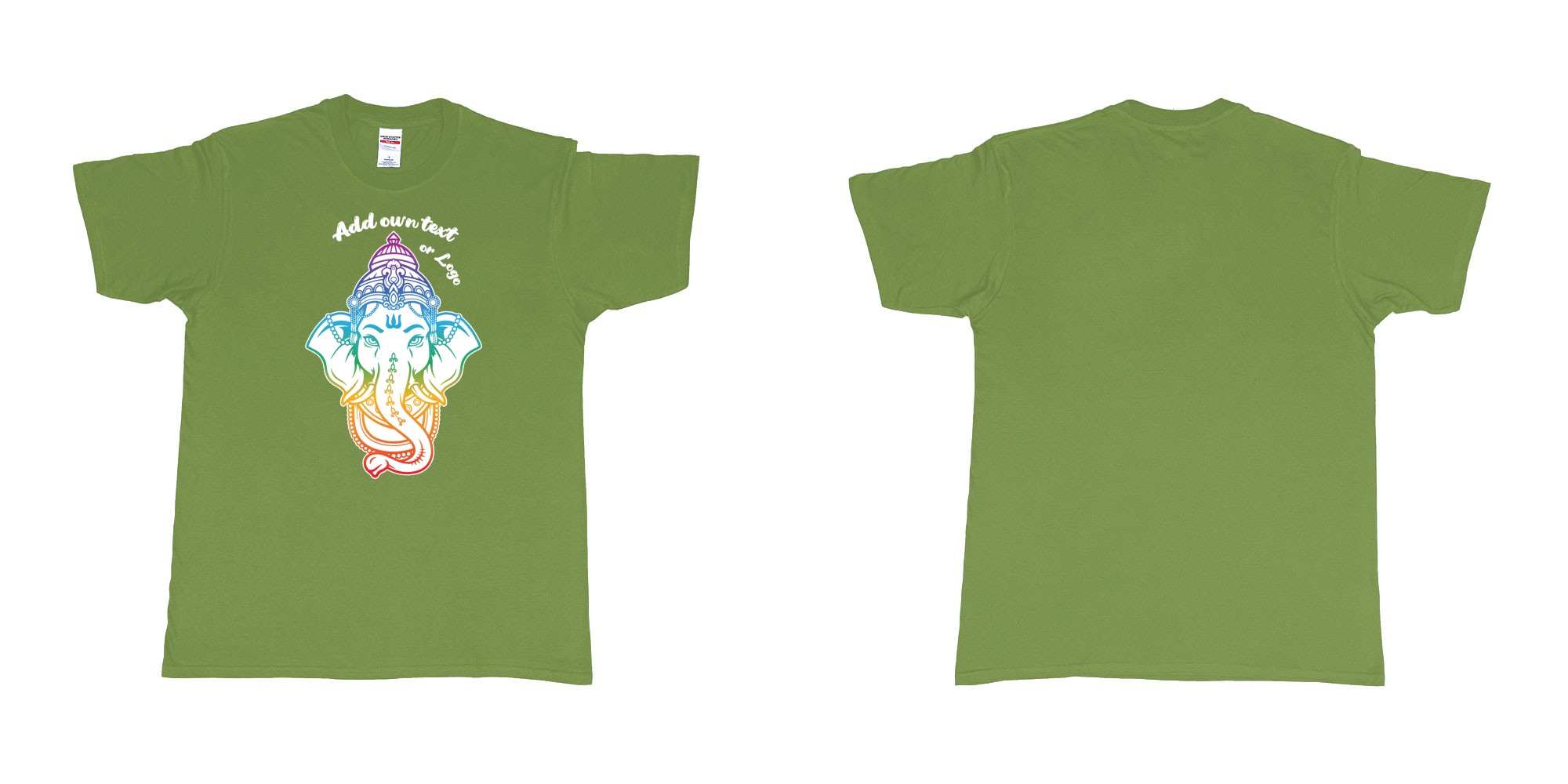 Custom tshirt design ganesha rainbow custom printing in fabric color military-green choice your own text made in Bali by The Pirate Way