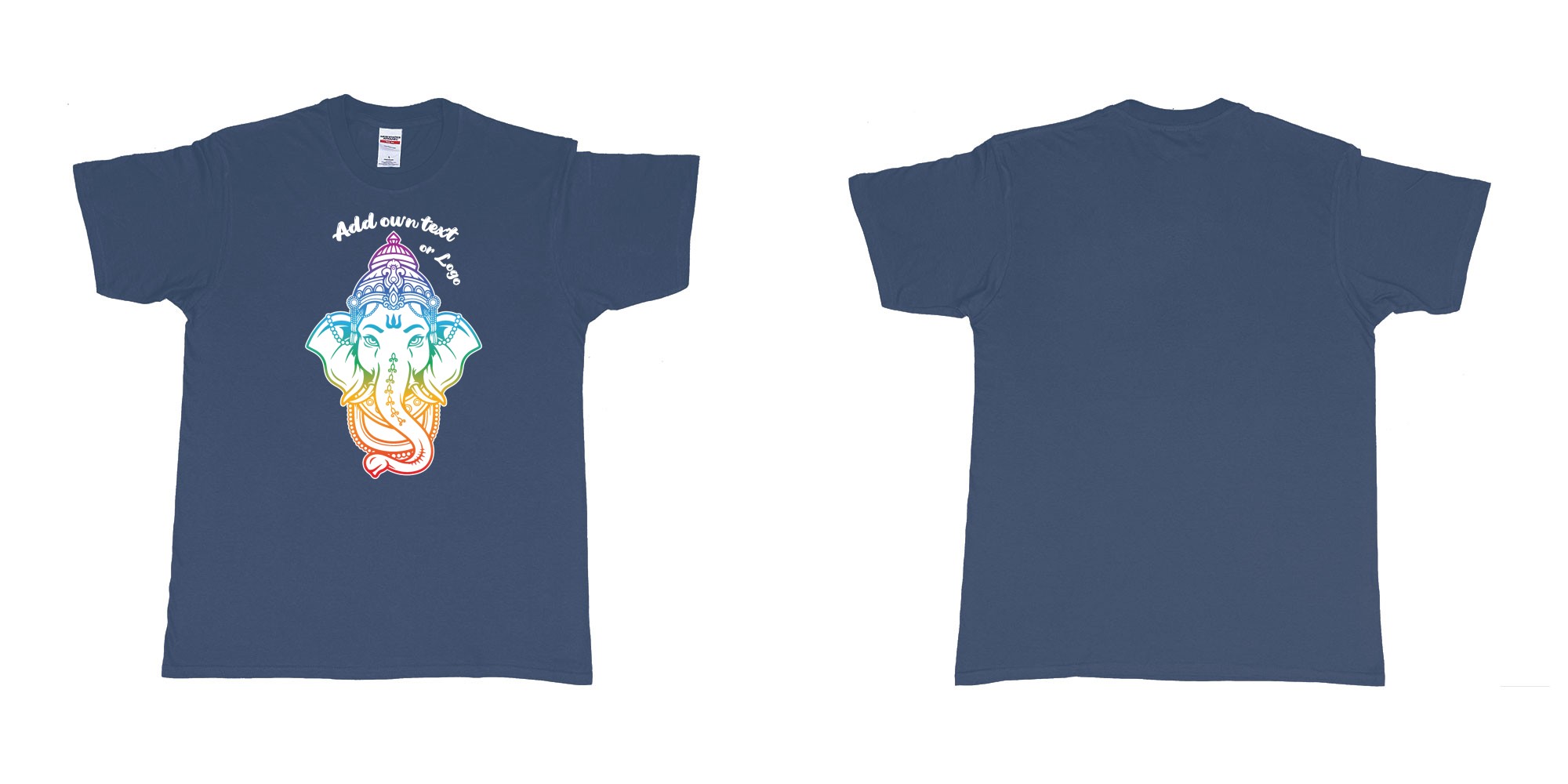 Custom tshirt design ganesha rainbow custom printing in fabric color navy choice your own text made in Bali by The Pirate Way