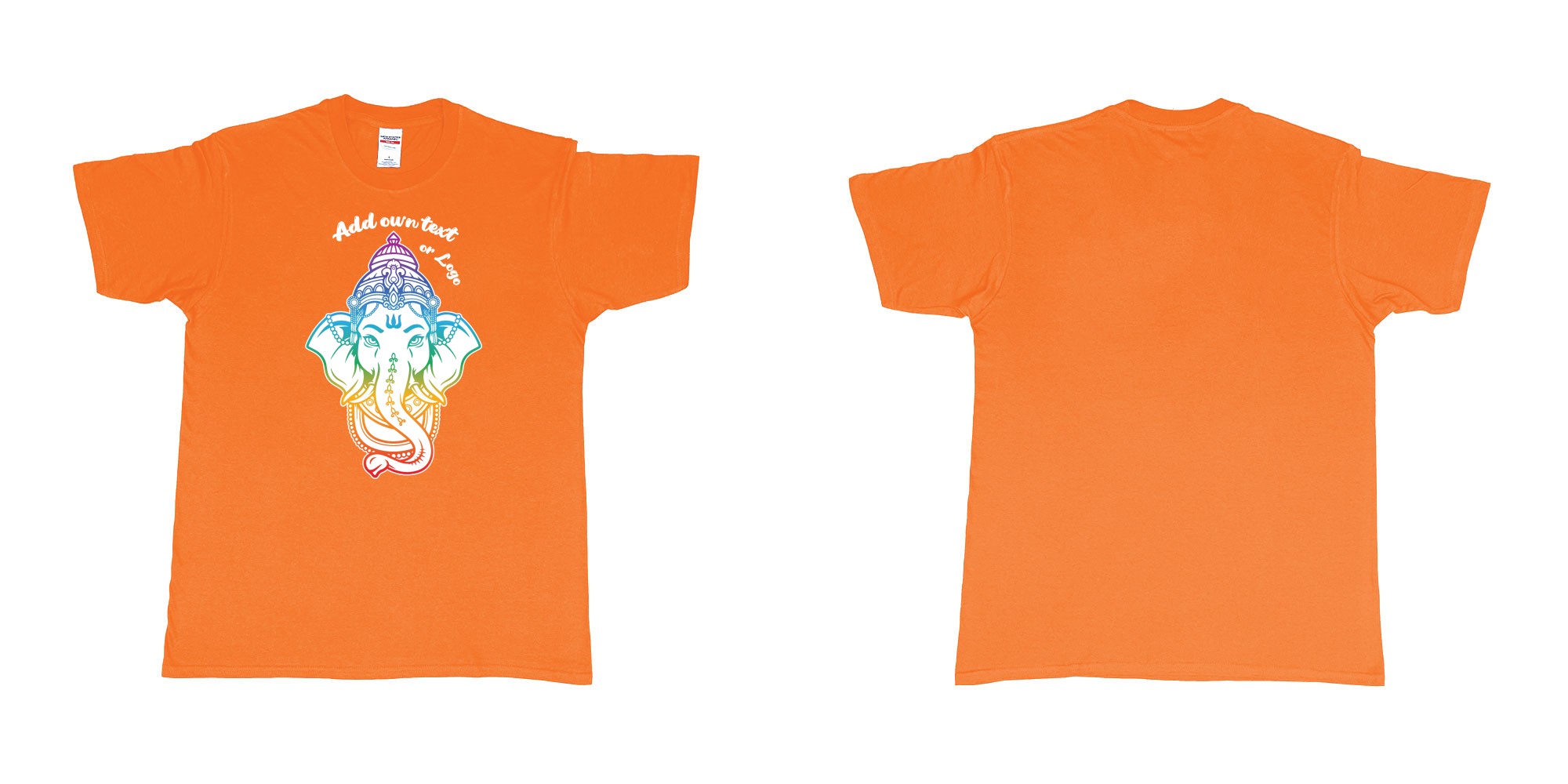 Custom tshirt design ganesha rainbow custom printing in fabric color orange choice your own text made in Bali by The Pirate Way