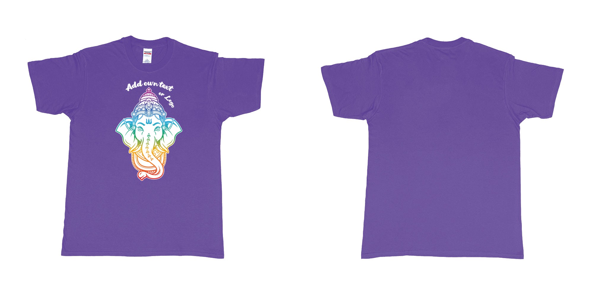 Custom tshirt design ganesha rainbow custom printing in fabric color purple choice your own text made in Bali by The Pirate Way