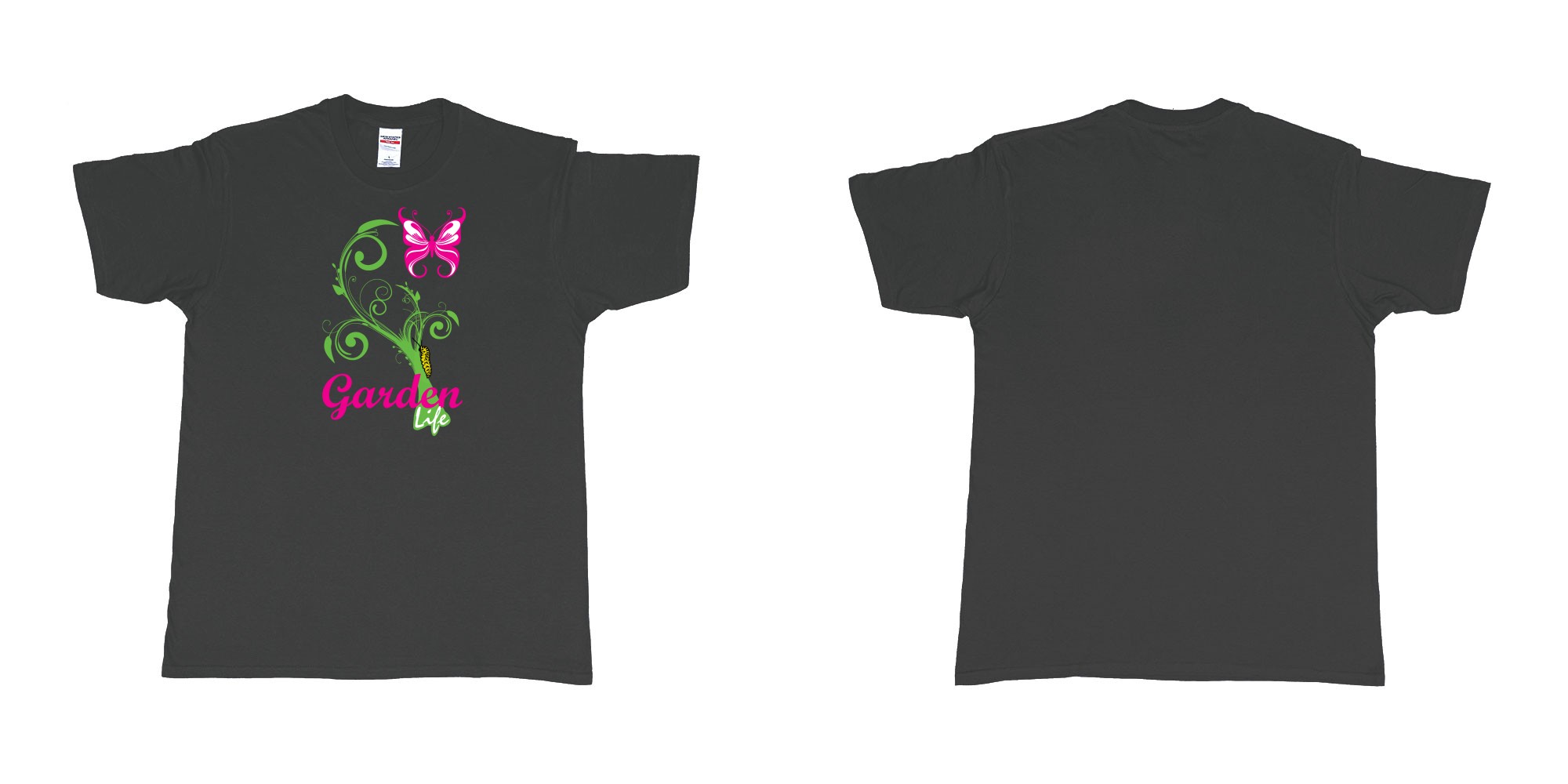 Custom tshirt design garden life transformation from a caterpillar and a butterfly in fabric color black choice your own text made in Bali by The Pirate Way